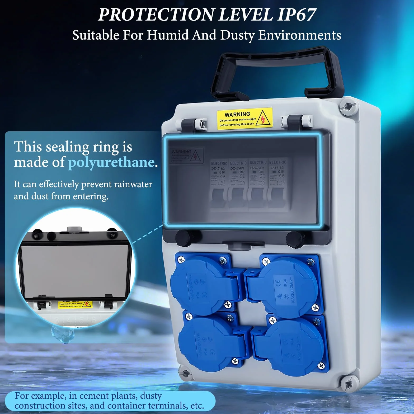 Répartiteur électrique de chantier 32A IP67 avec 4x interrupteurs différentiels FI/LS 16A
