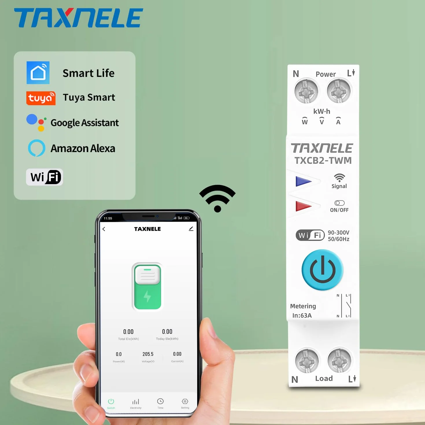 Disjoncteur intelligent TUYA WIFI 1P 230V 63A Compteur d'énergie KWh Rail DIN Smart Life