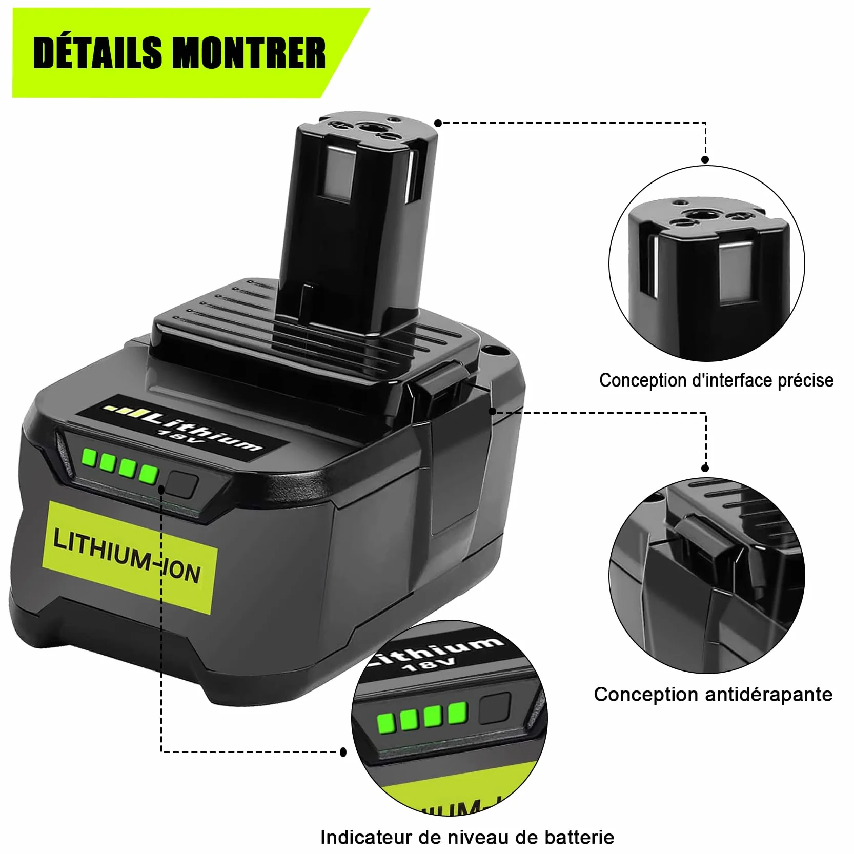 KUNLUN 5,5Ah Li-ION Batterie de Remplacement pour Ryobi 18V One+