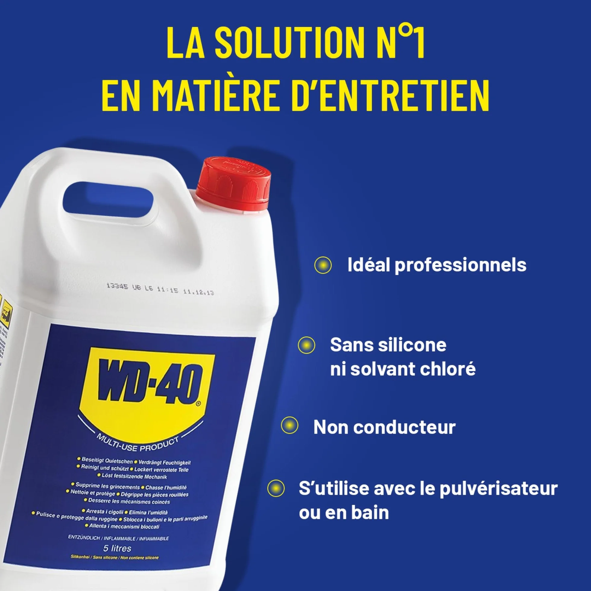 WD-40 Bidon 5 L Multifonction Sans Silicone Non Conducteur Compatible Plastiques Caoutchoucs Métaux