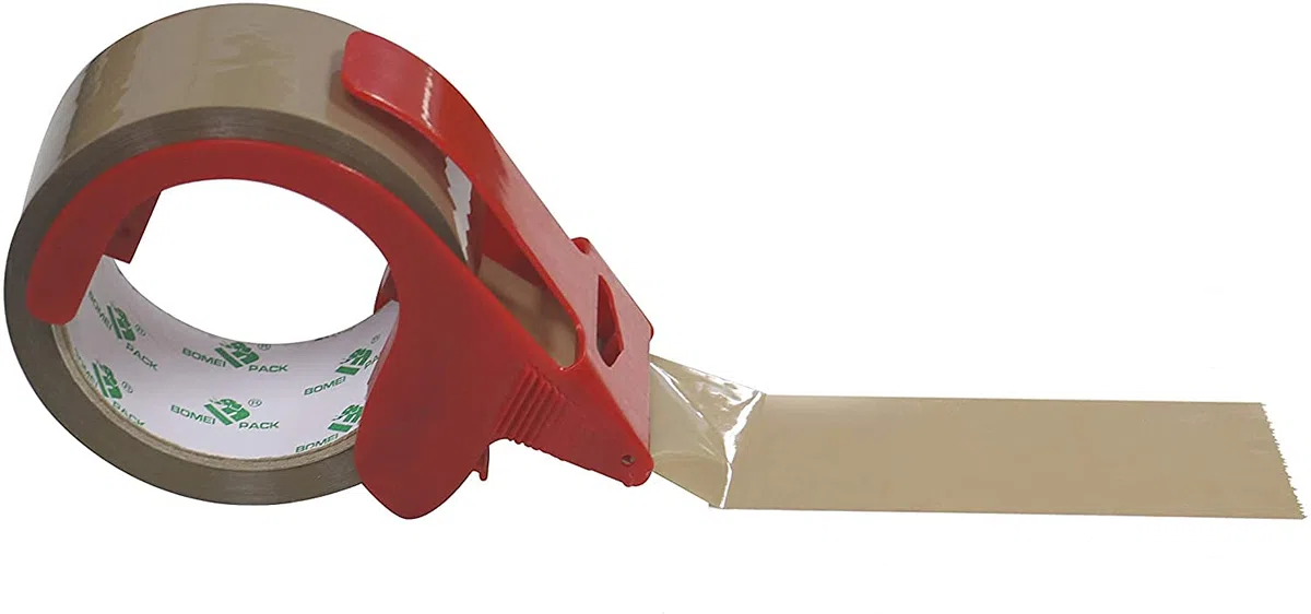 BOMEI PACK Ruban Adhésif Marron 66m x 48mm Lot de 18 Rouleaux avec Dérouleur