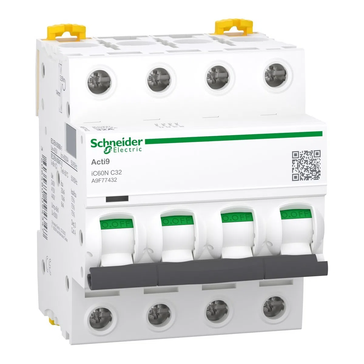 Schneider Electric Acti9 IC60N disjoncteur 4P 32A courbure C 50/60Hz 85x72x78.5mm Blanc