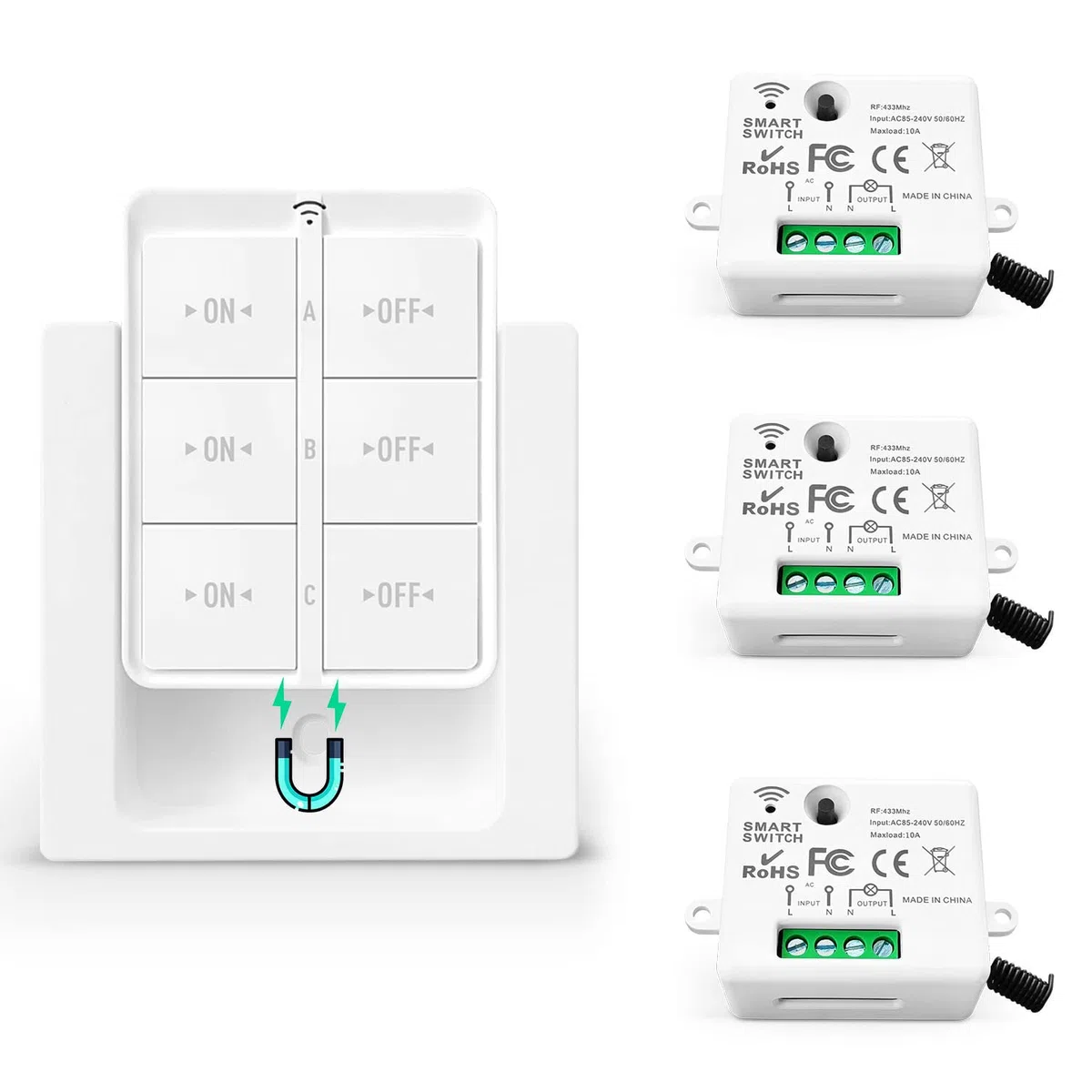 Kit interrupteur sans fil va et vient 433 MHz 150 mètres 2200W 1 interrupteur 3 récepteurs