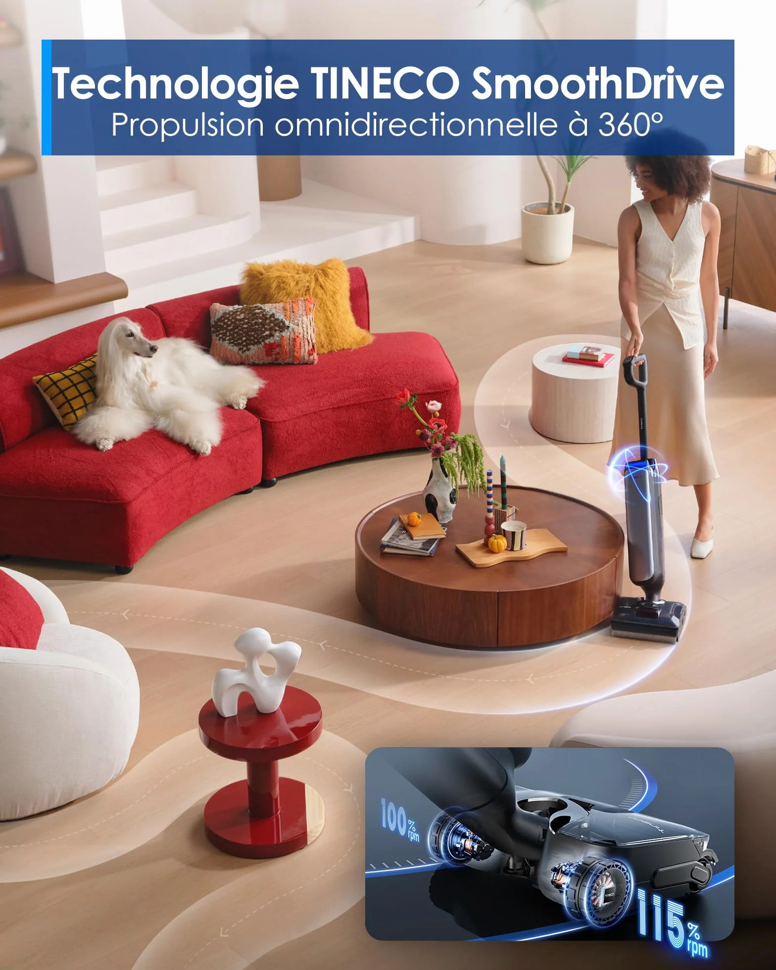 Tineco Floor One S9 Artist Aspirateur Laveur 22 000Pa 360° SmoothDrive Anti-emmêlement 50 Min Autonomie FlashDry 85°C