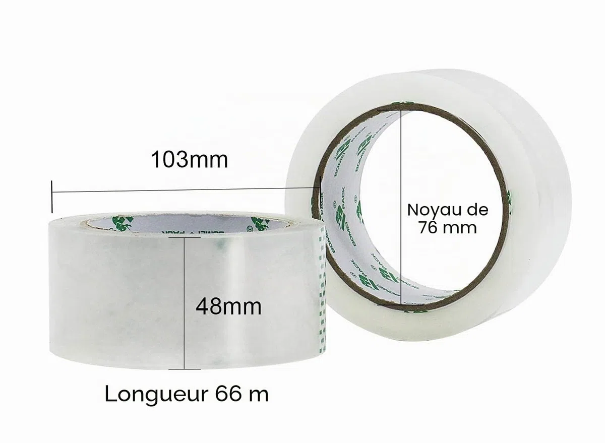 BOMEI PACK Ruban Adhésif Transparent 18 Rouleaux 66m x 48mm pour Emballage Carton