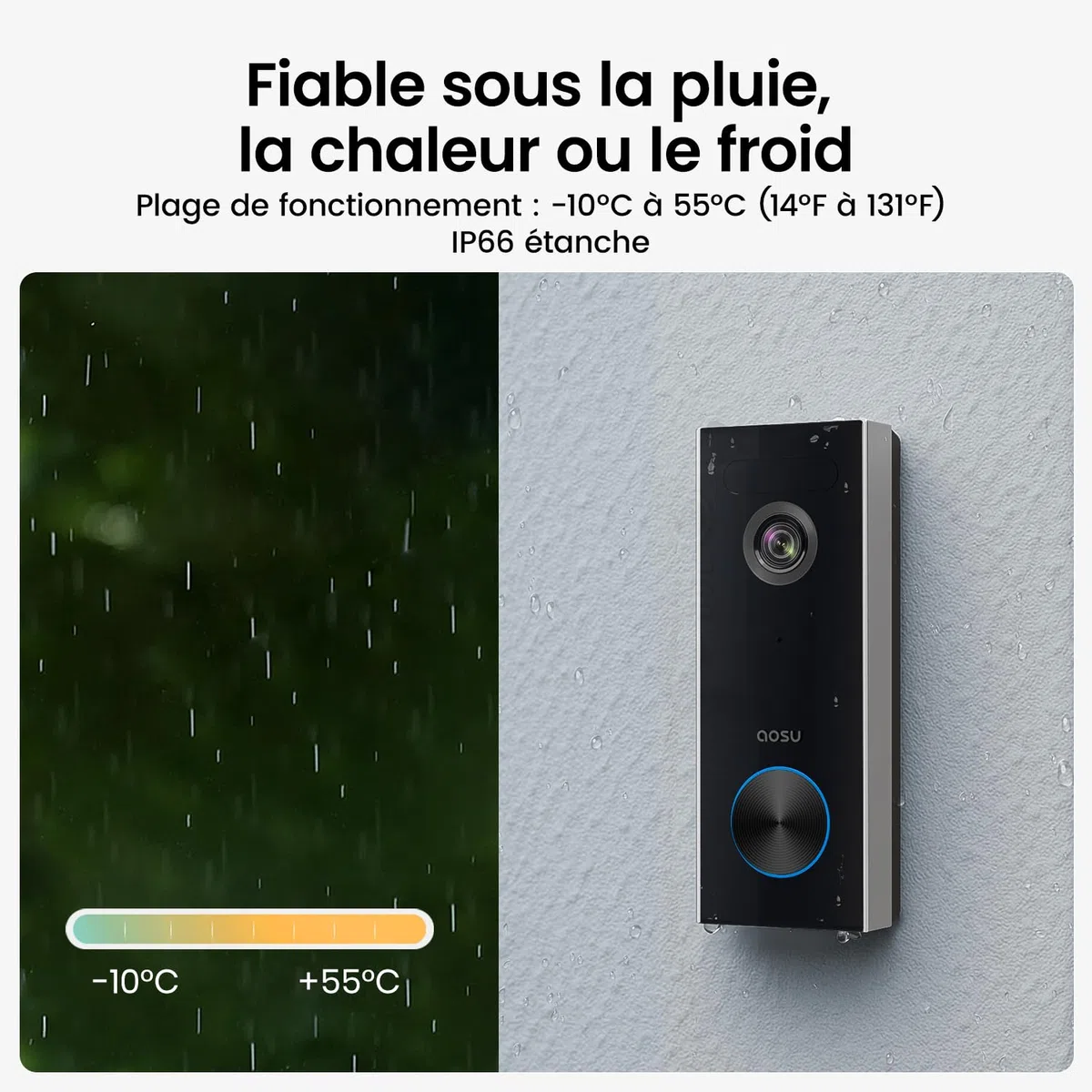 aosu Sonnette sans Fil avec Camera 2K HD 166° WiFi Exterieur Etanche Détection de Personnes Audio Bidirectionnel Alexa Intégré