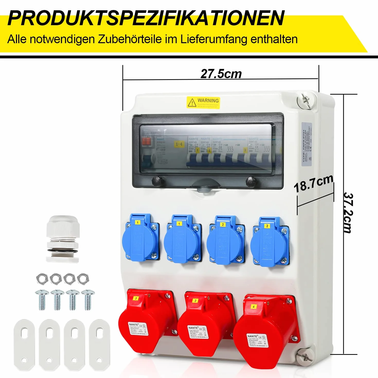 Gimisgu Répartiteur mural 5 broches 4 prises Schuko prise CEE 16/32 A intérieur extérieur