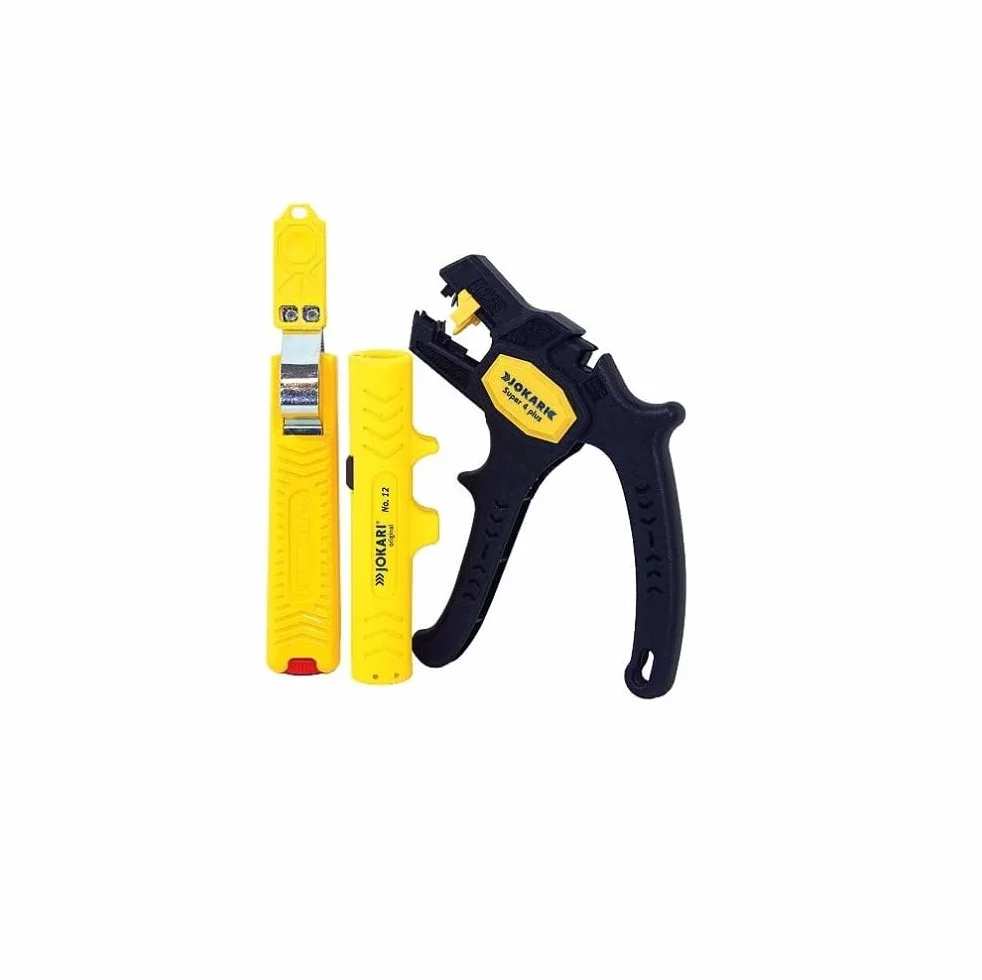 Jokari 490107 Kit de traitement de câbles avec couteau n° 28, dénudeur n° 12 et pince Super 4 Plus Ø 8-28 mm