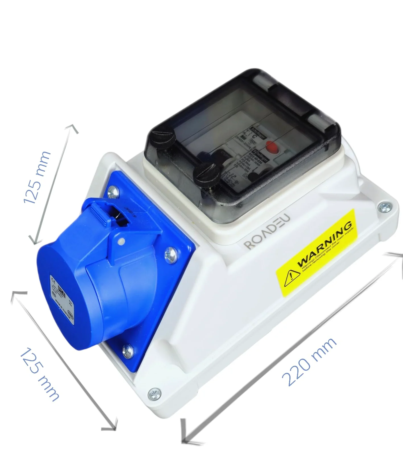 Prise Murale CEE 32A P17 Bleue IP54 Coffret Électrique Précâblé avec Différentiel 40A Type A Disjoncteur 1P+N 32A Certifié VDE