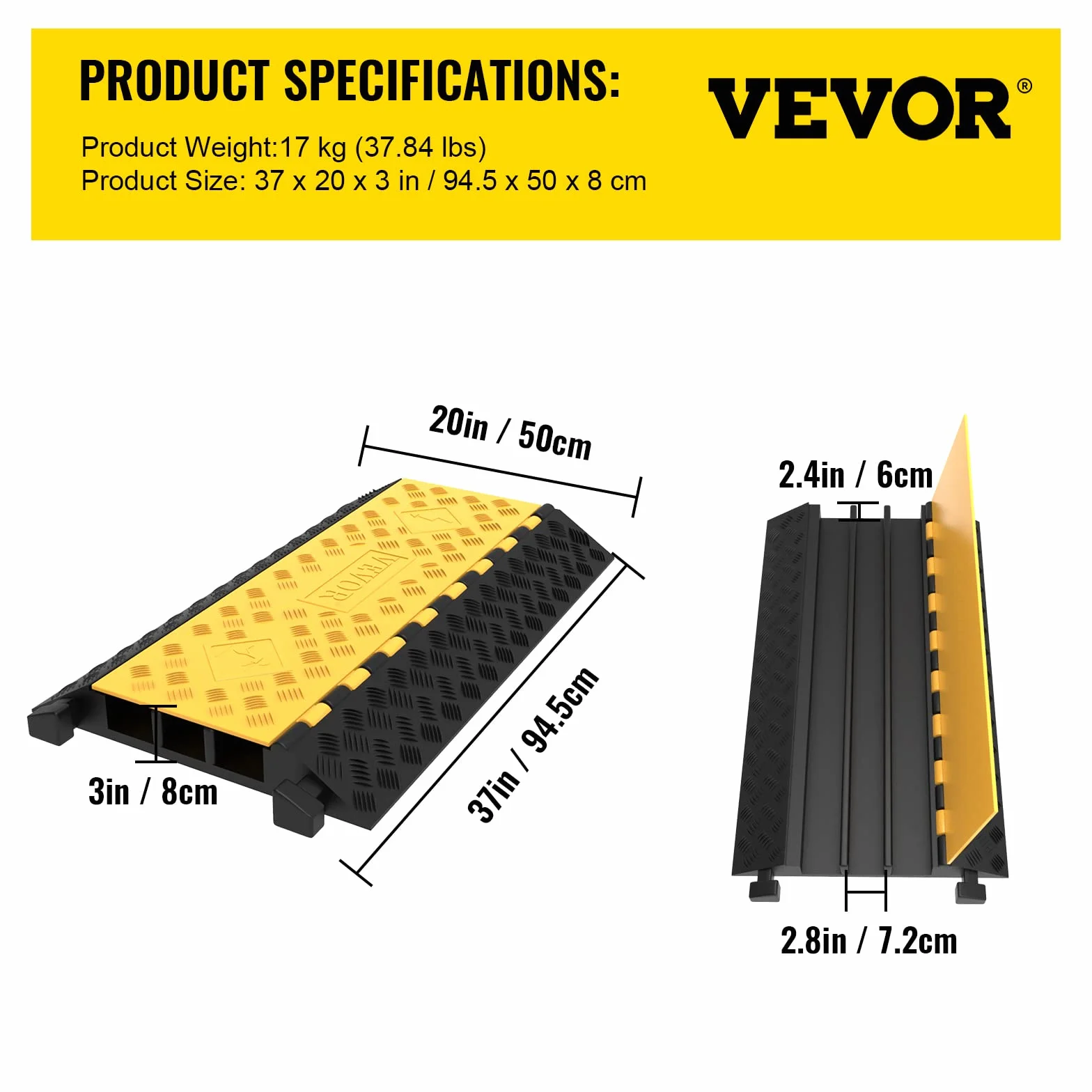 VEVOR Rampe de Protection de Câble 2993 kg 3 Canaux Passe Câble Sol