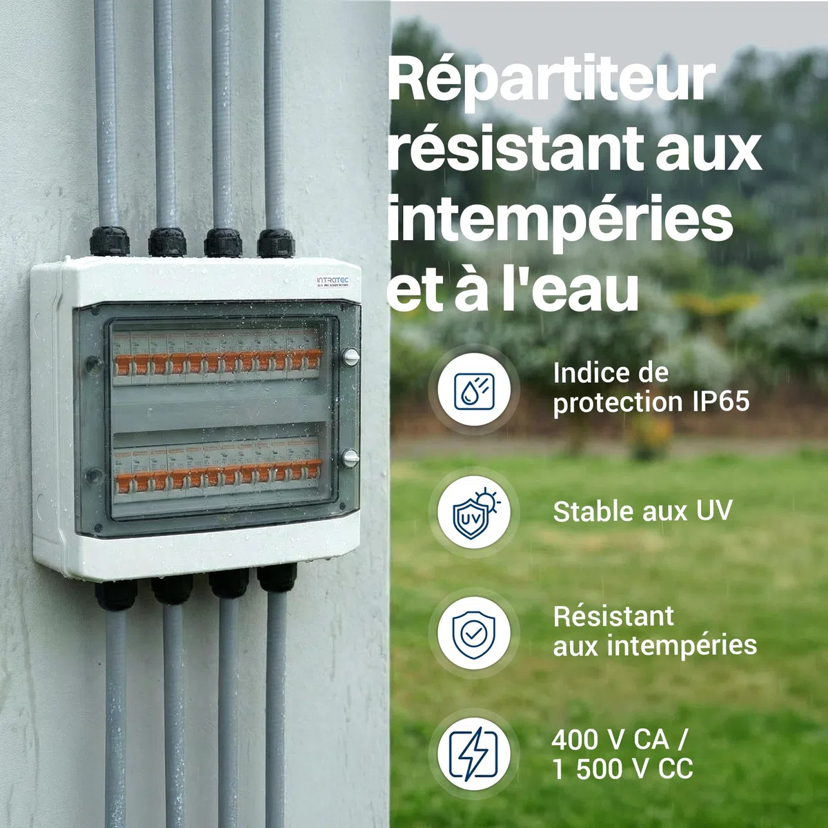 Intratec Coffret de Distribution en Saillie 2 Rangée IP65 24 Modules DIN 400VAC 1500VDC 318 x 384 x 144 mm
