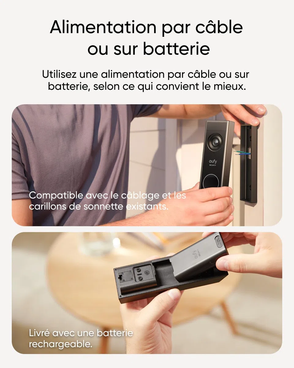 eufy Security Video Doorbell E340, caméra à Double Objectif, 2K Full HD, Vision Nocturne en Couleur, Carillon sans Fil, Stockage Local 128 Go