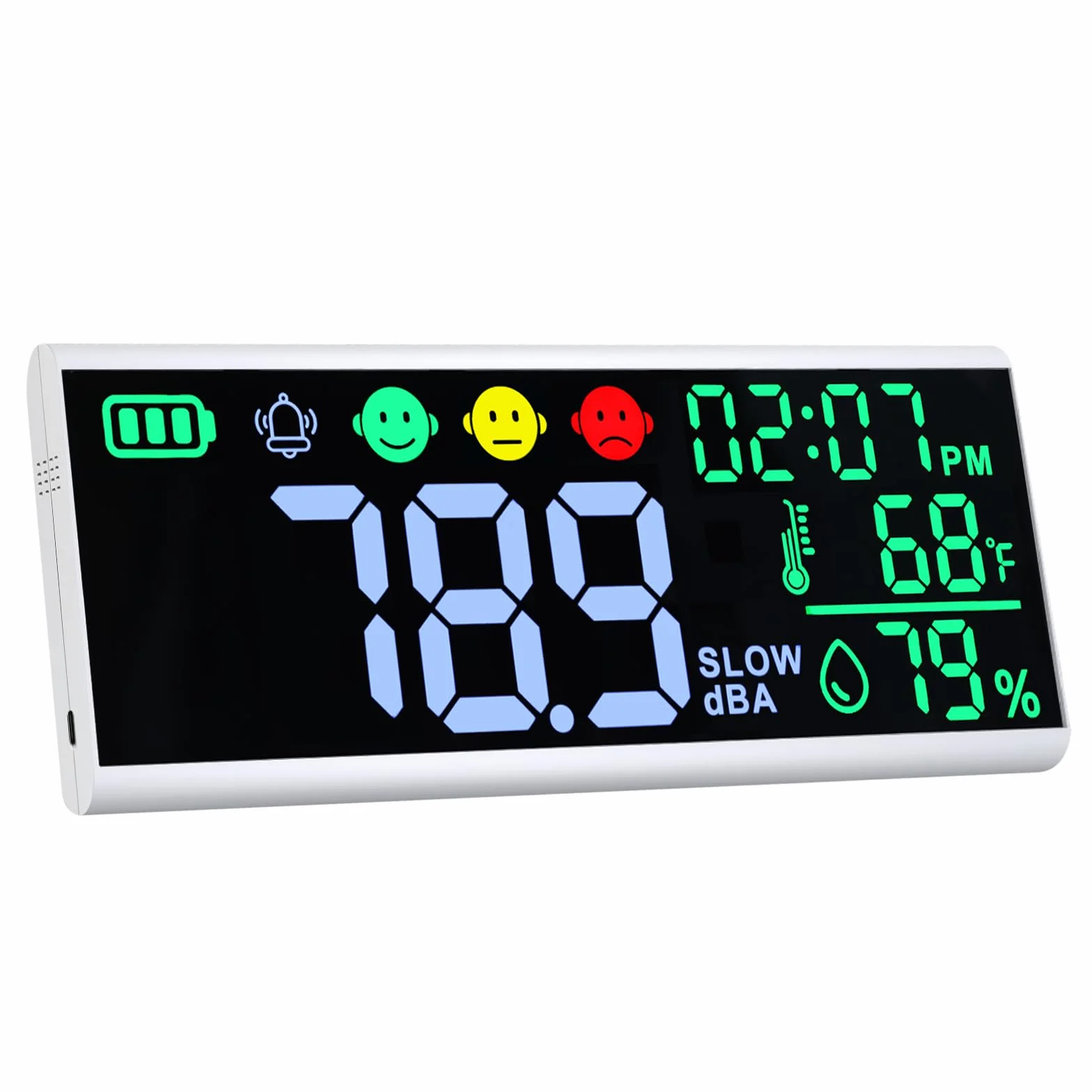 Compteur de décibels 13 pouces - Sonomètre mural et de table avec affichage LED, alarme sonore