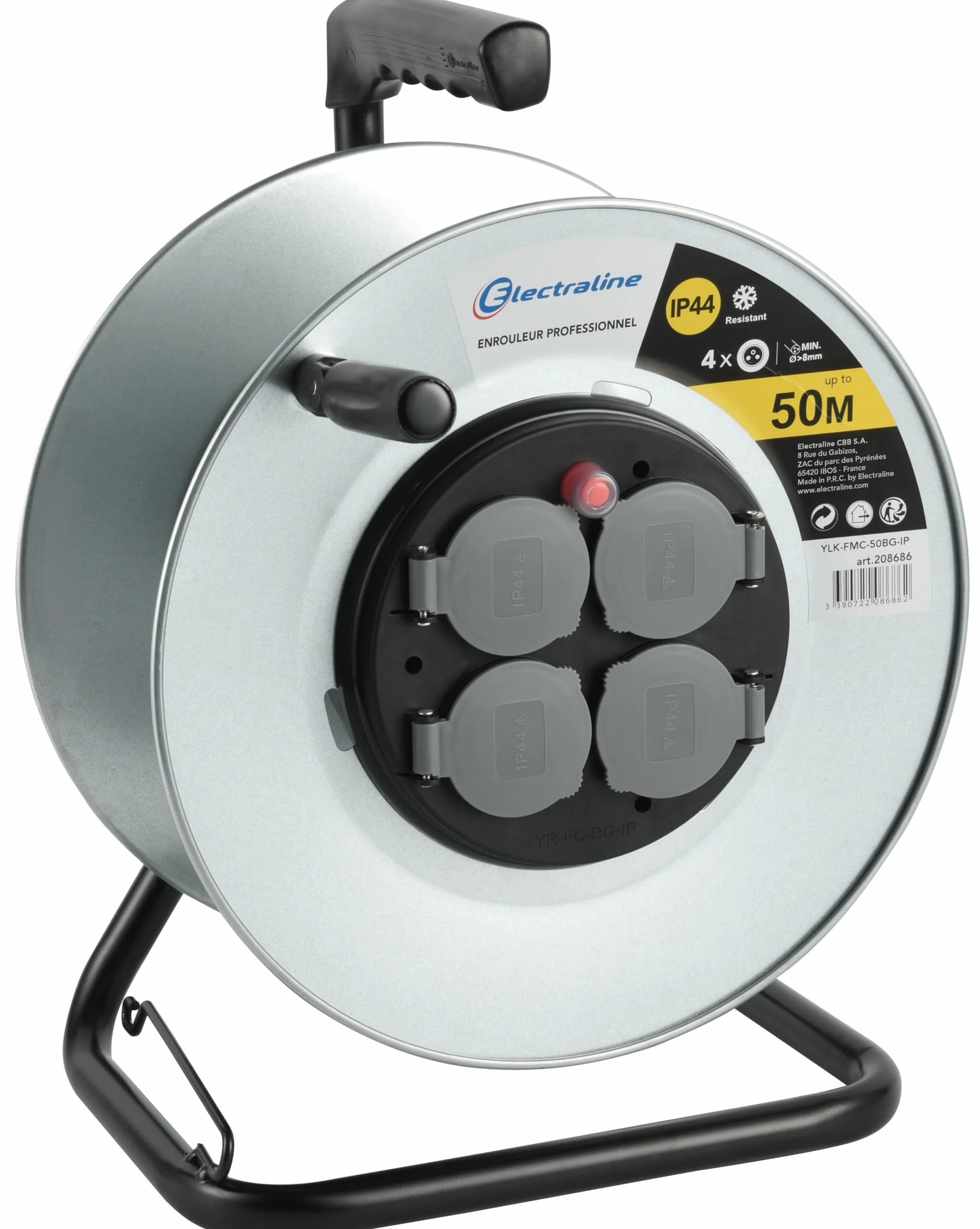 Electraline Enrouleur Electrique professionnel Métal 4 prises IP44 étanche chantier