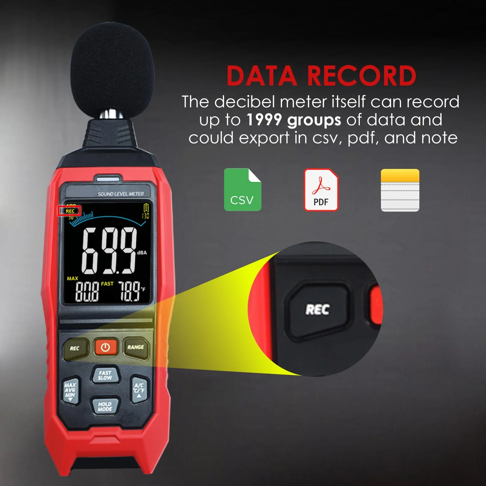 Sonomètre Compteur de Niveau Sonore 30-130 dB avec Enregistrement de Données Alarme Visuelle Connexion PC
