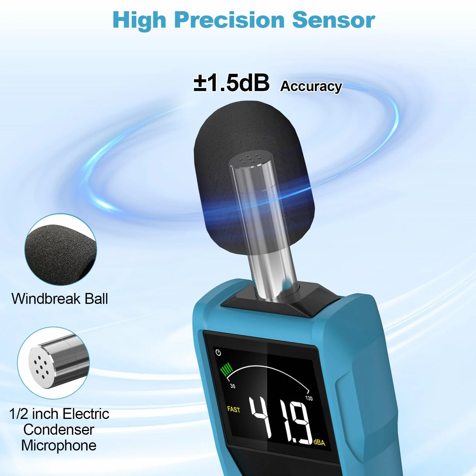 Sonomètre DURFICST Decibelmetre dB SONE Commutation Rapide Écran Couleur LCD Rétroéclairage Pondéré A/C