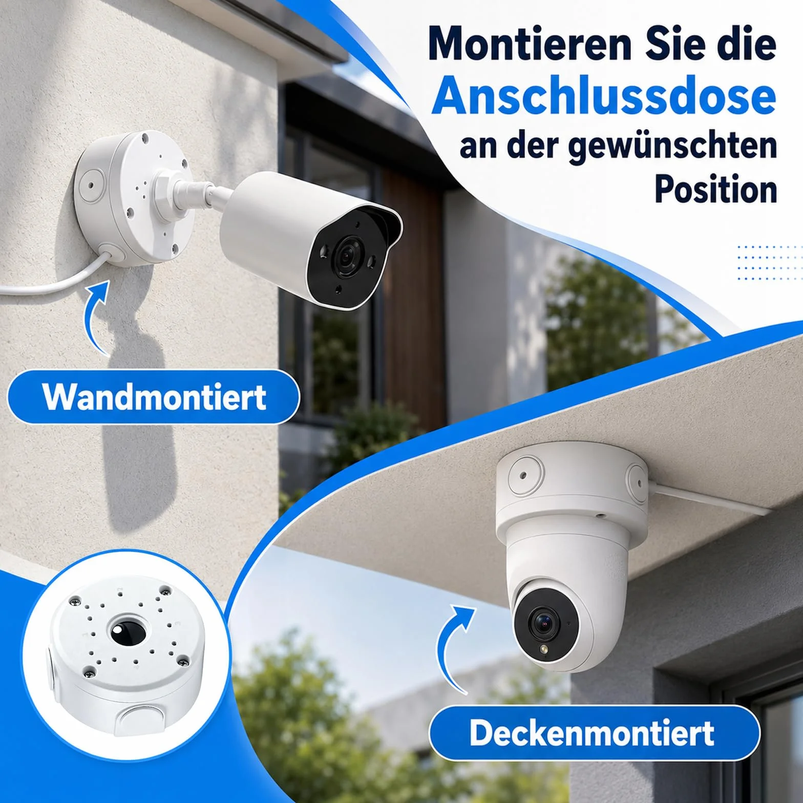 Lot de 4 Boîtes de Jonction pour Caméra en Aluminium, Boîte de Montage Hémisphérique Étanche pour Caméras de Surveillance, Support Universel pour Caméras Dôme et Bullet