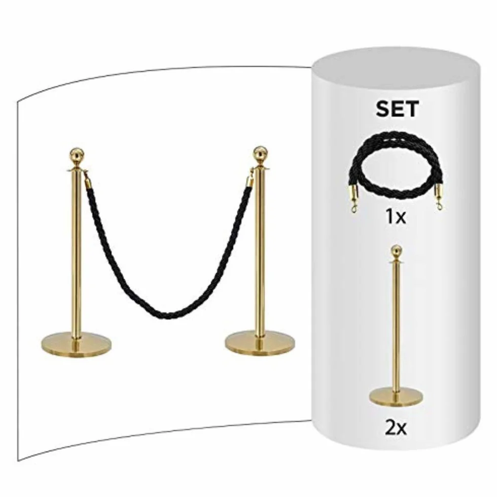 Système de guidage personnel avec cordon de serrage - Support de cordon doré - 2 poteaux - 1 cordon - Noir