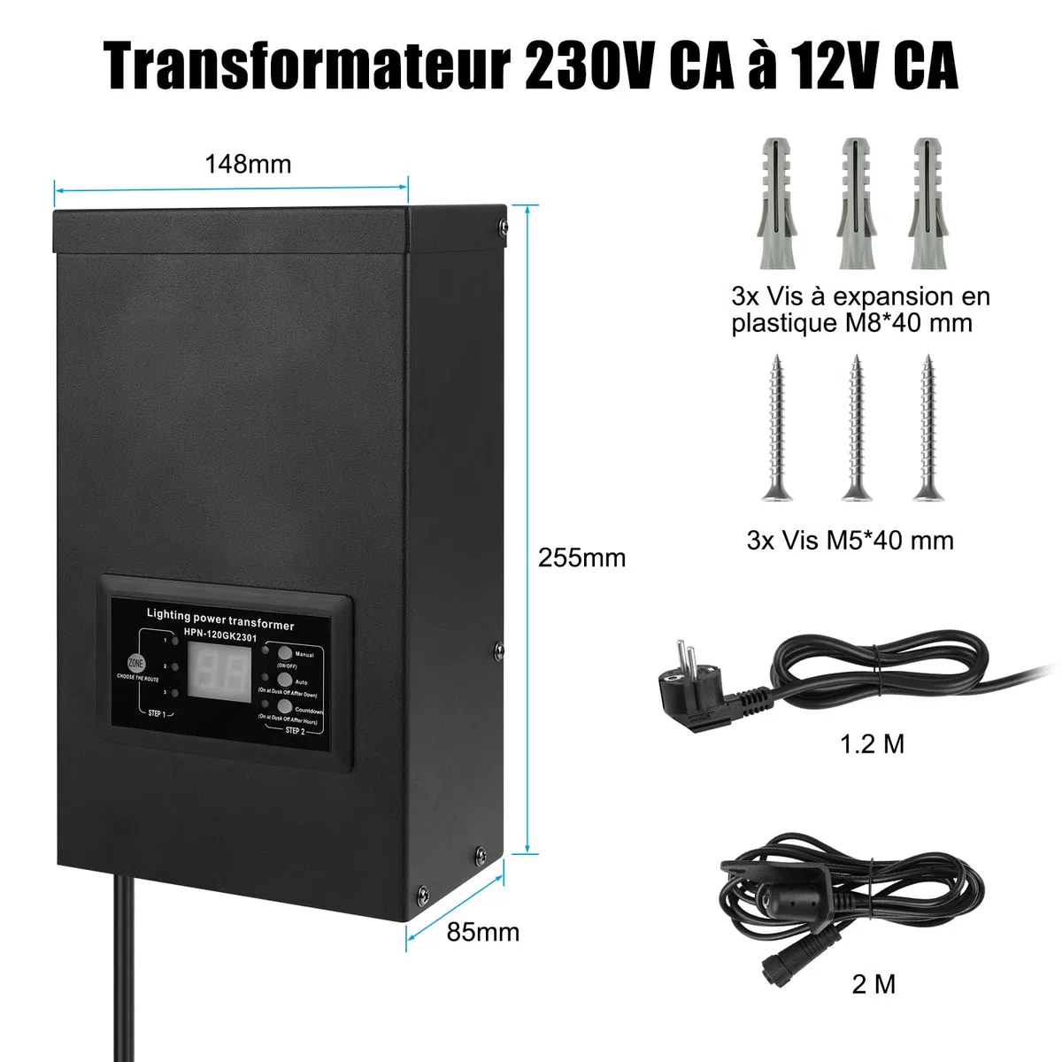 COOLWEST 120W Transformateur 220V 12V AC Capteur de Lumière Alimentation 10A Extérieur pour Éclairage Jardin MR16 GU5.3