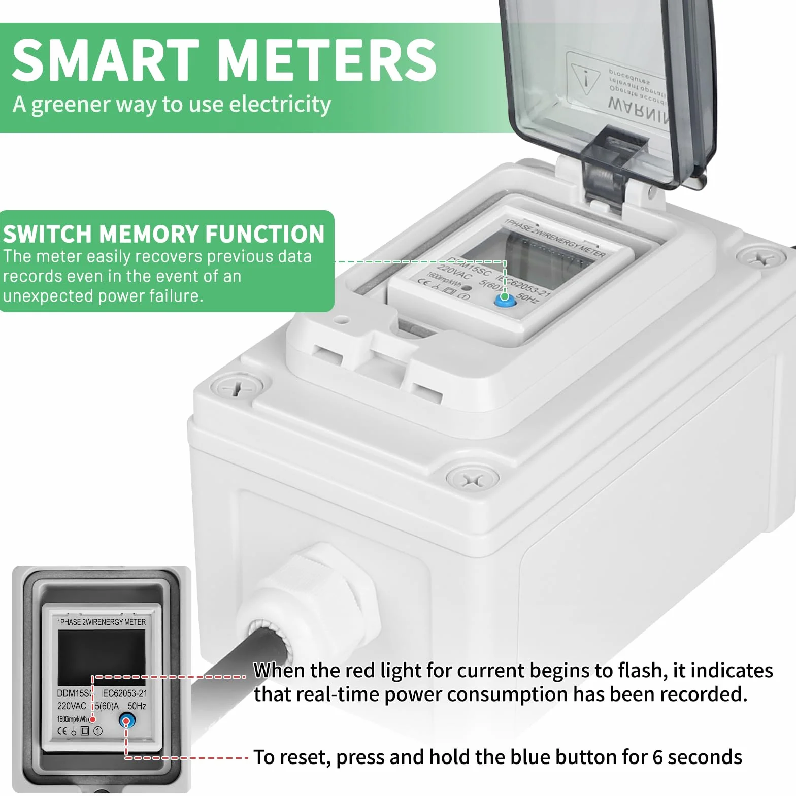 SWAWIS Compteur Electrique Numérique Mobile 230V IP67 Wattmètre Prise Camping-cars Véhicules Electriques