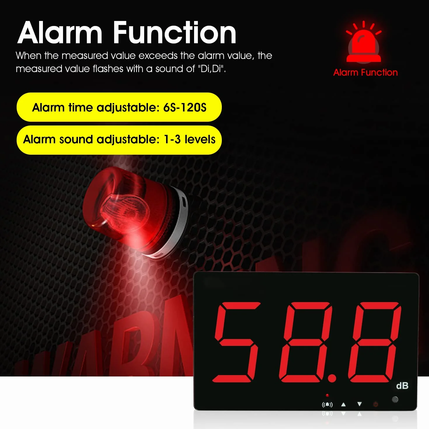 Décibel Mètre Numérique 30-130dB avec Alarme Grand Écran LCD Rouge pour Maison Usine