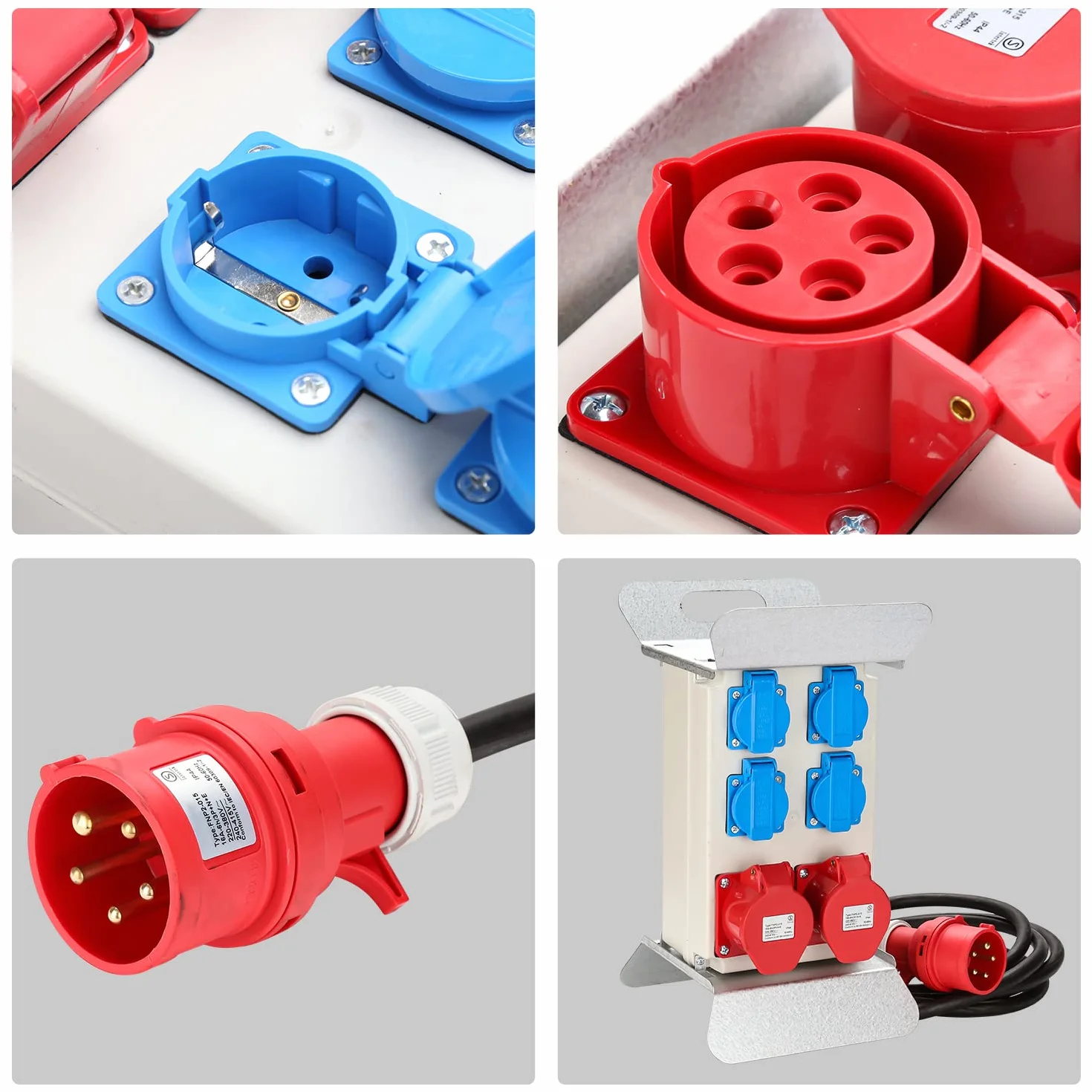 Herrselsam Distributeur de Courant CEE 16A 400V 4x 230V Schuko IP44 5 Pôles 2,5m Câble Chantier