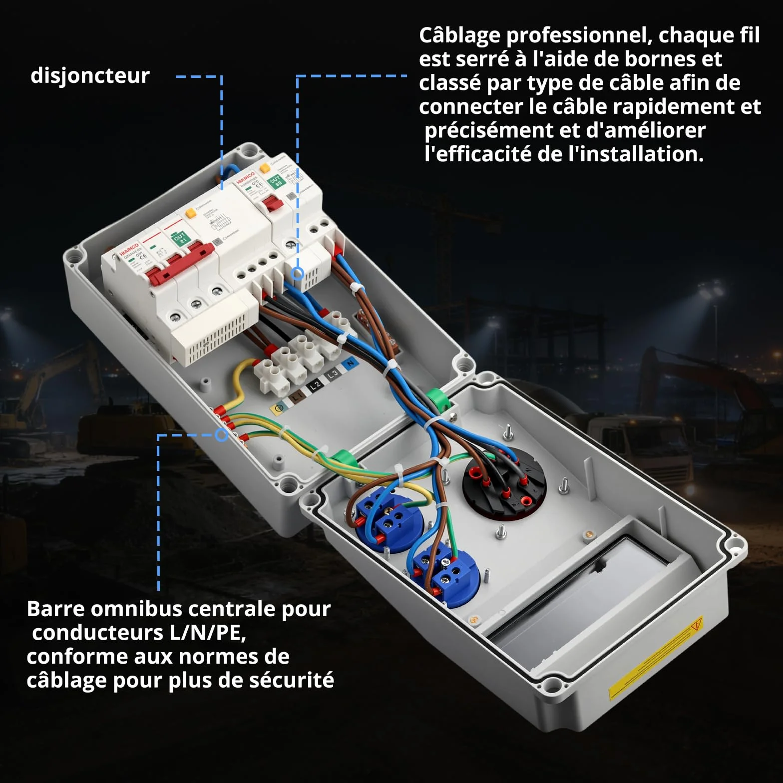 CAMWAY Coffret Électrique de Chantier IP66 2 Prises Schuko 1 CEE16A Disjoncteur FI+LS