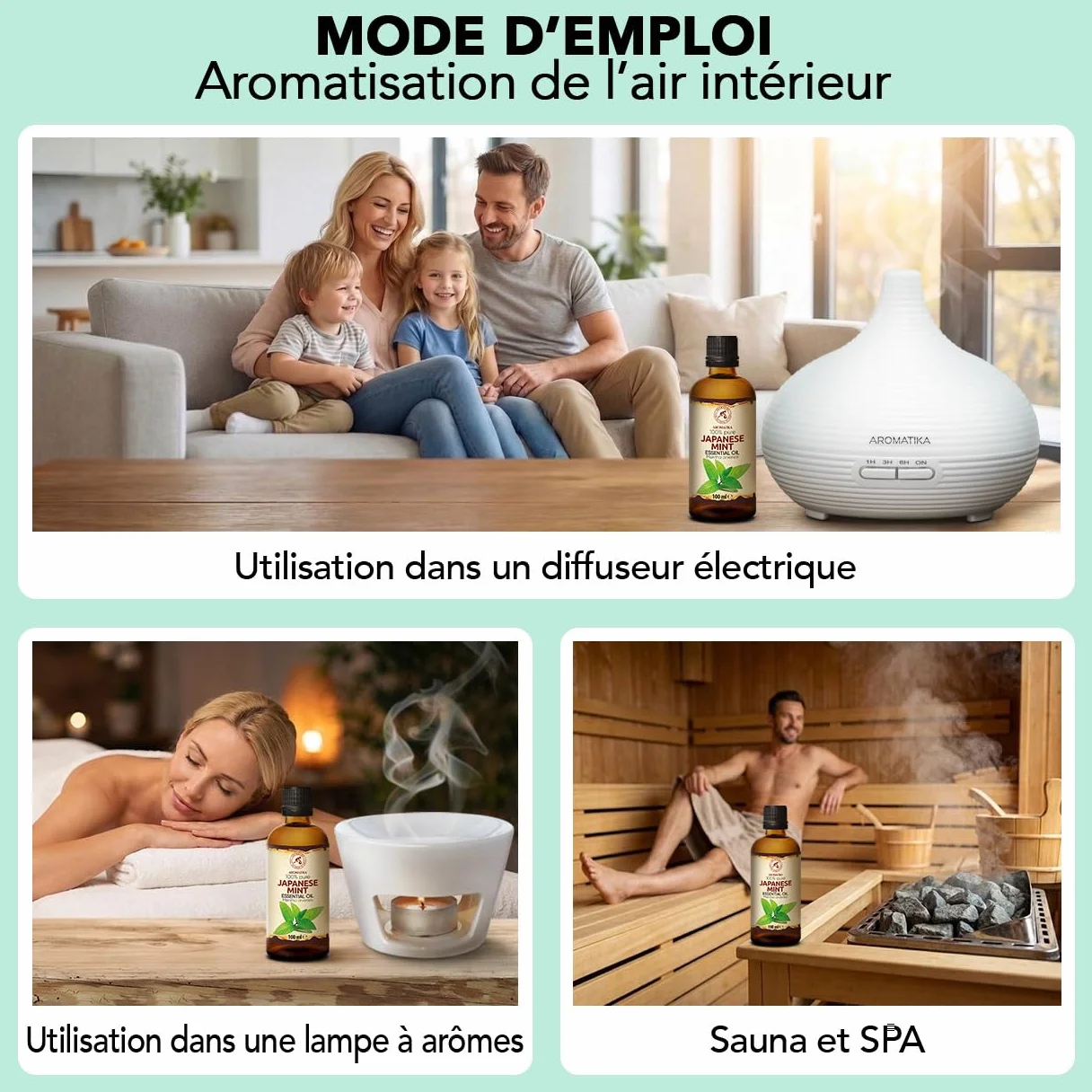 Huile Essentielle de Menthe Japonaise 2x100 ml Mentha Arvensis pour Diffuseur Aromathérapie