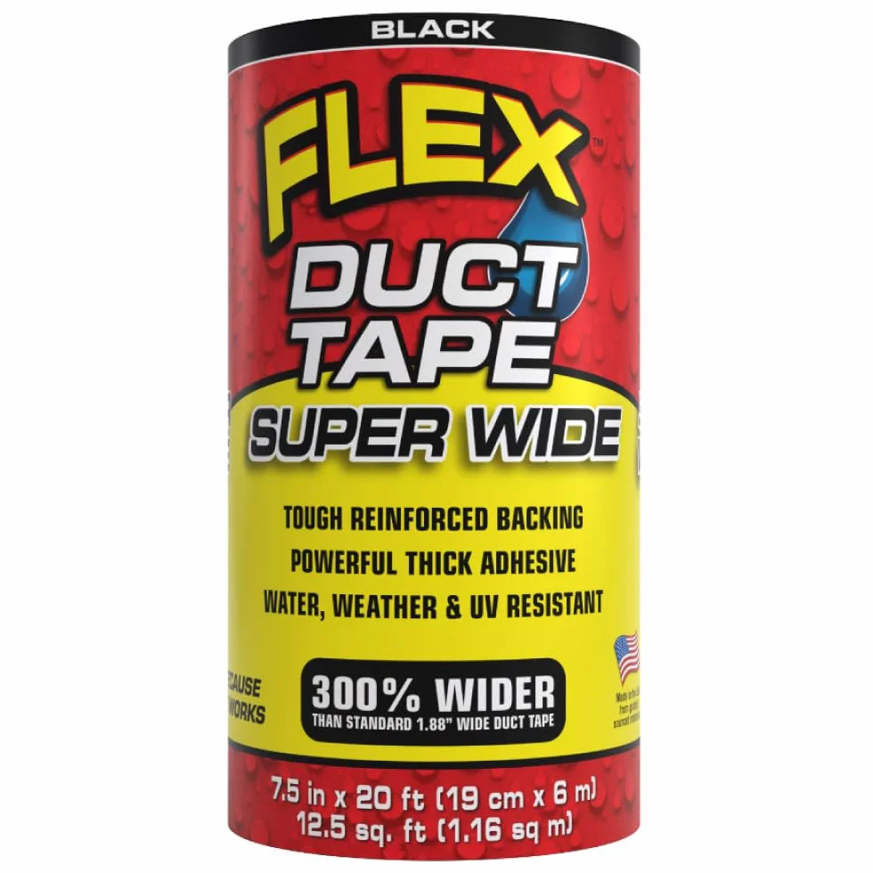 Flex Ruban adhésif super large 2,1 cm x 6,1 m noir résistant à l'eau aux intempéries et aux UV déchirable sans résidu
