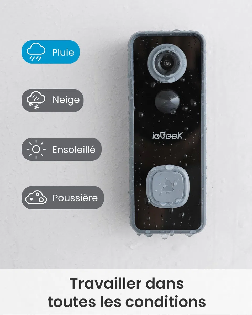 ieGeek 2,5K 5MP Sonnette sans Fil Exterieur Etanche, 166° Sonnette Vidéo Compatible Alexa, IP65, Vision Nocturne, WiFi 2,4 GHz