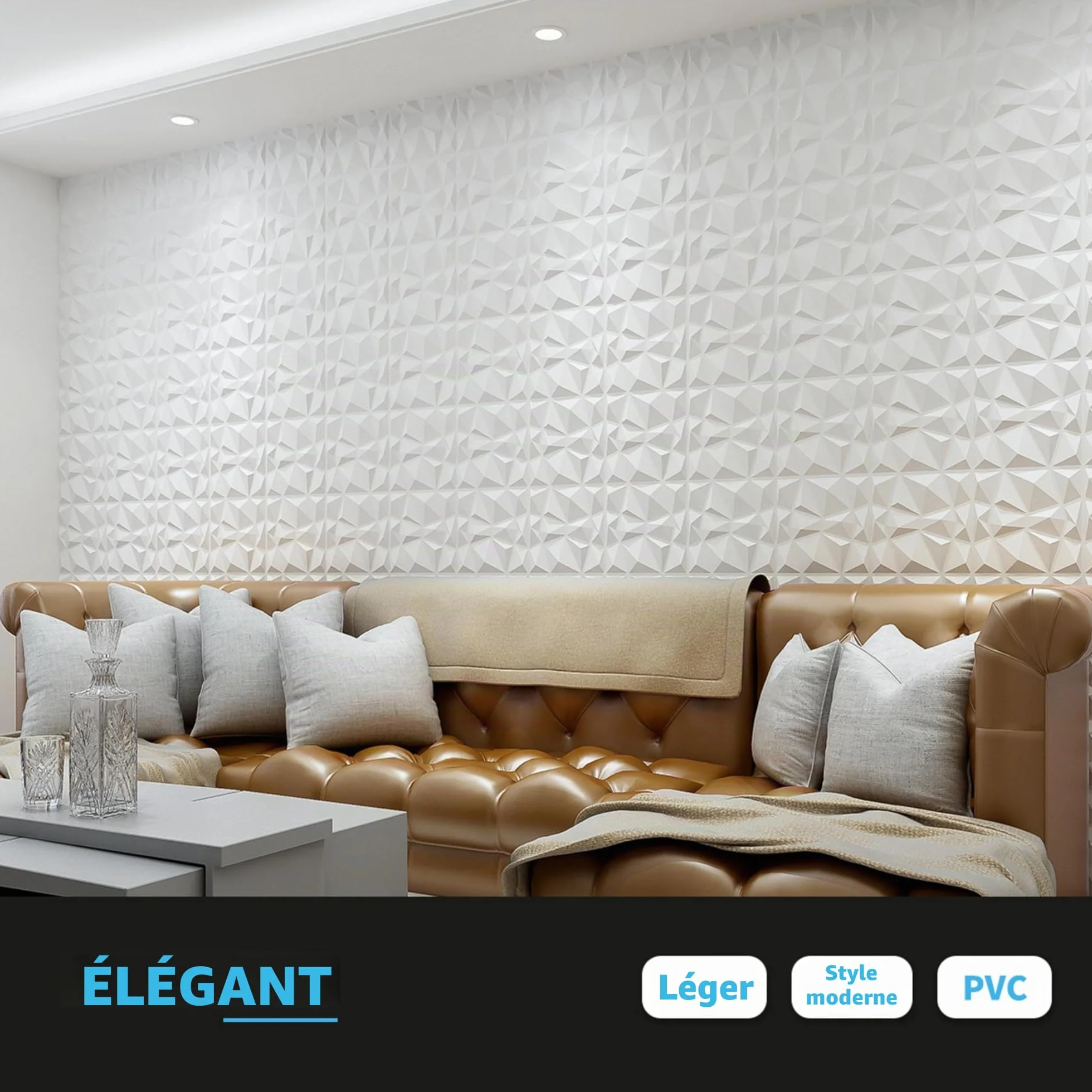 Art3d Lot de 33 panneaux muraux décoratifs 3D en forme de diamant, Blanc mat 30,5 x 30,5cm, PVC imperméable