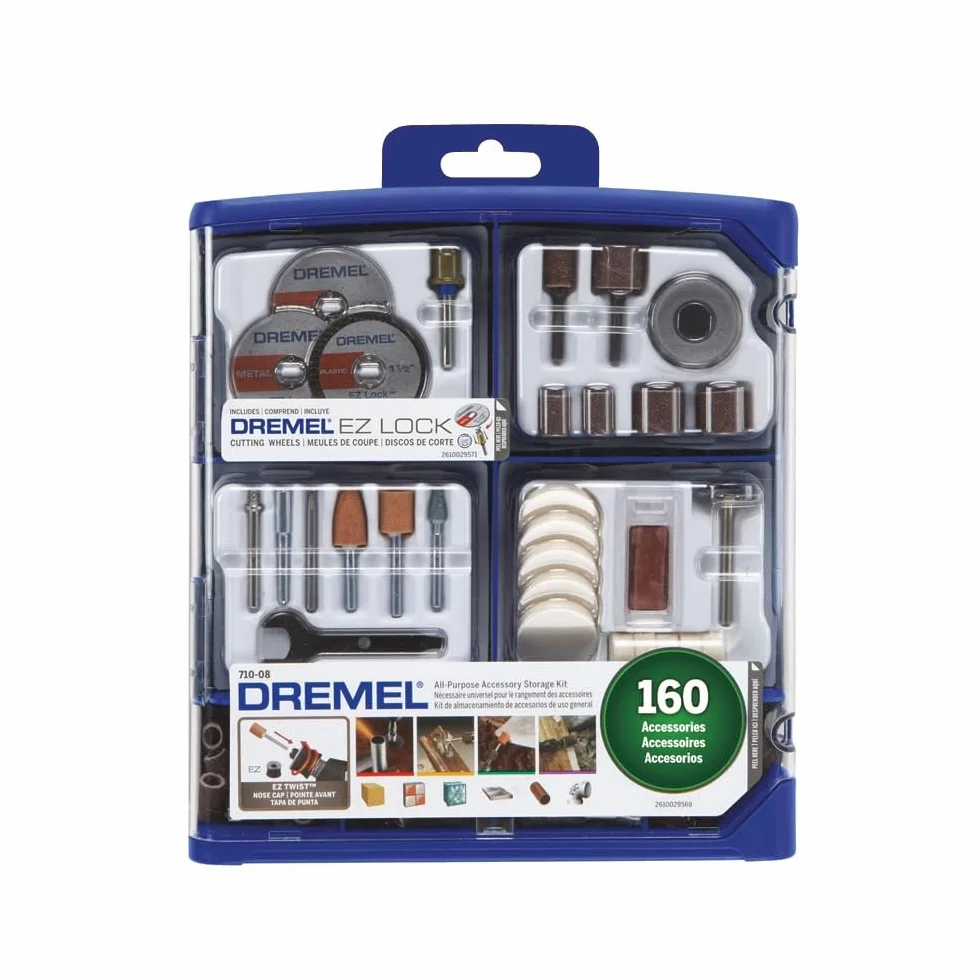 Kit d'accessoires Dremel 710-08 160 pièces pour outils rotatifs EZ Lock 1/8" - coupe, polissage, ponçage