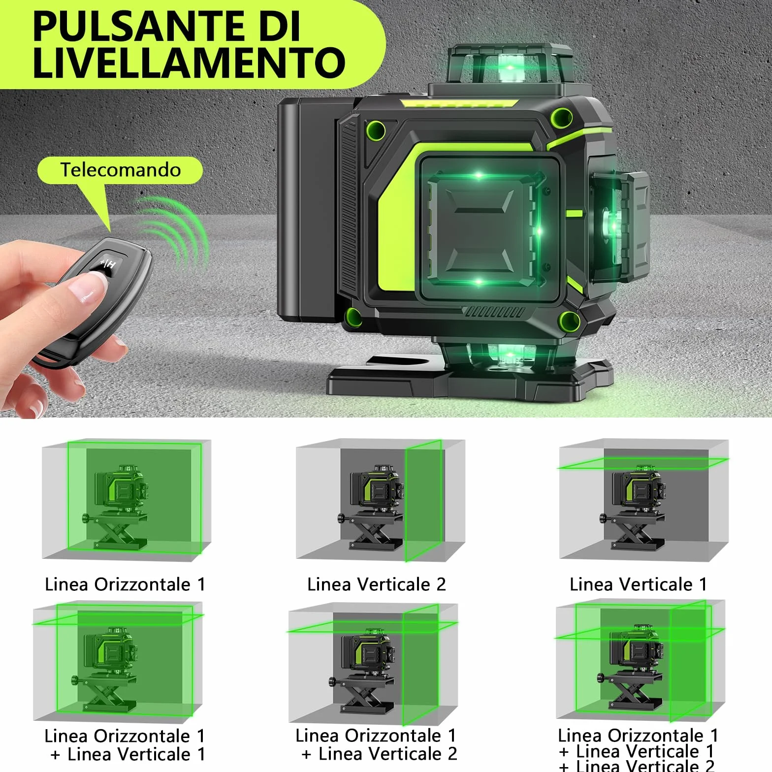 Niveau Laser Chantier Autonivelant 360° 4D 16 Lignes avec Trépied, Batterie et Télécommande