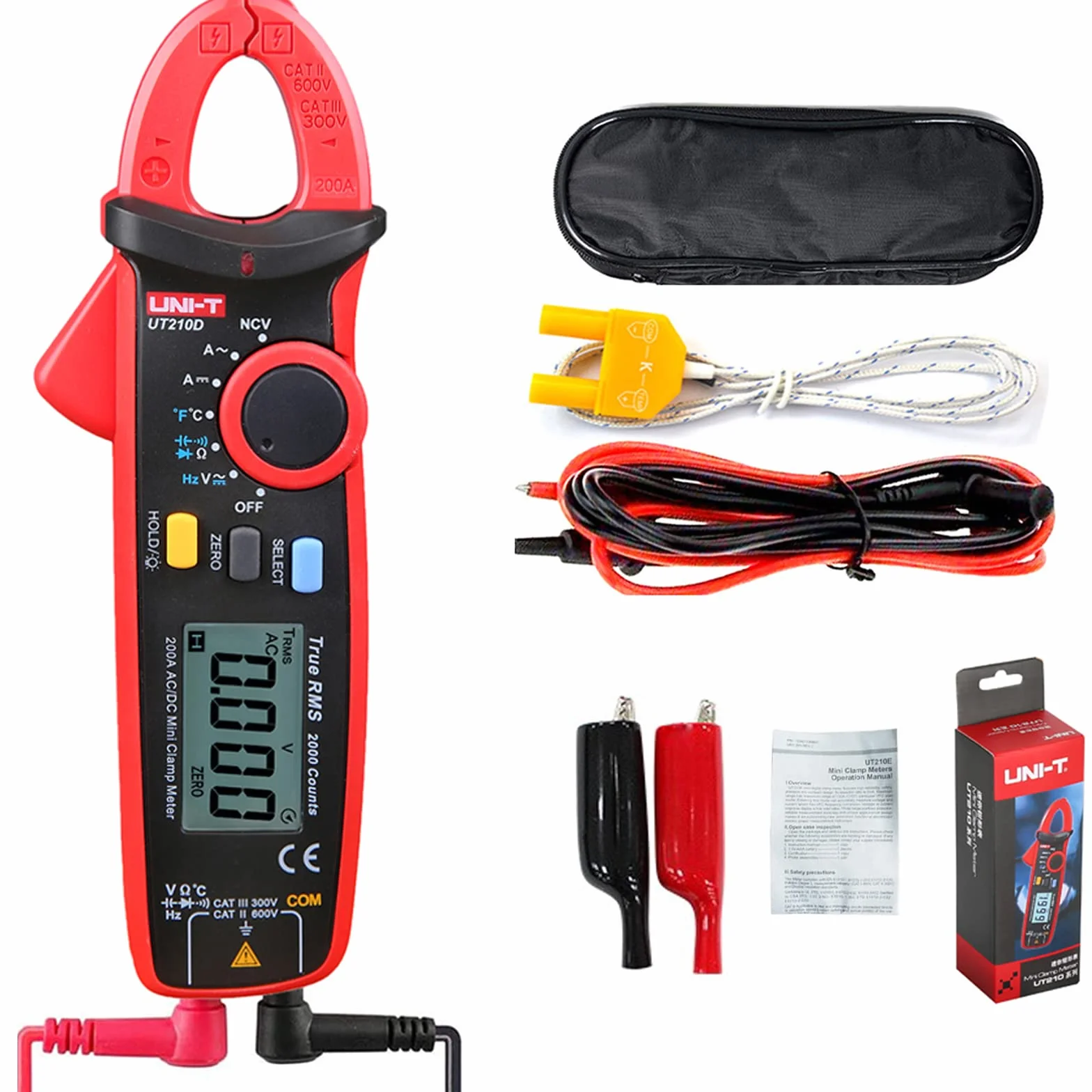 UNI-T UT210D Pince ampèremétrique numérique 200A AC DC Vrai RMS Multimètre