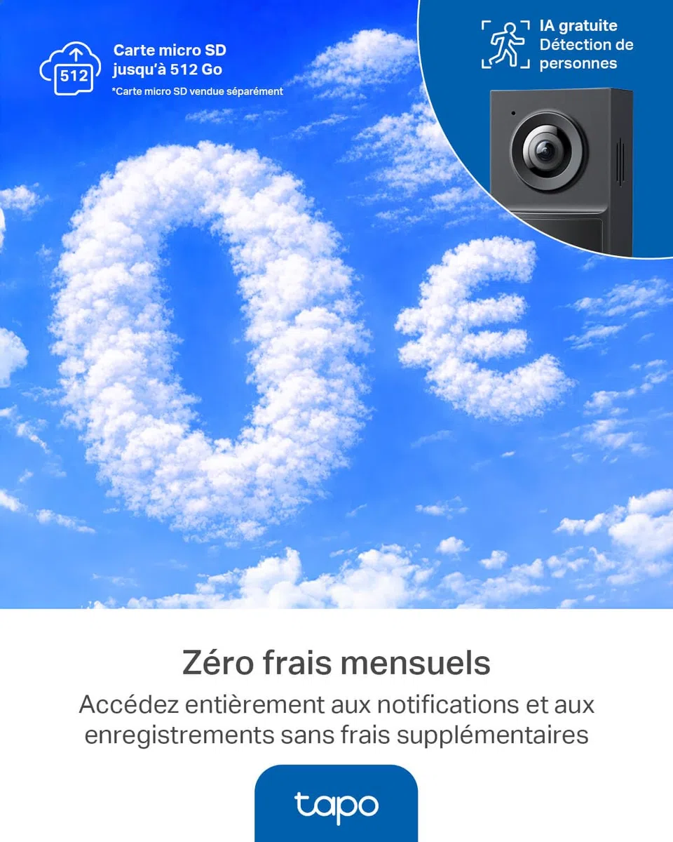 Tapo D205 Sonnette sans fil avec caméra extérieur 2K 3MP IP54 étanche Grand angle 160° Vision Nocturne Détection Humaine AI Audio Bidirectionnel autonomie 180j