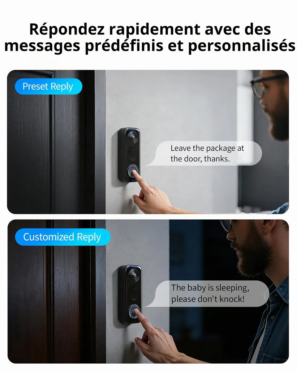 Aqara G400 Sonnette Vidéo PoE/WiFi HomeKit Secure Video 2K Wi-Fi 6 IP65 Compatible Alexa Google SmartThings