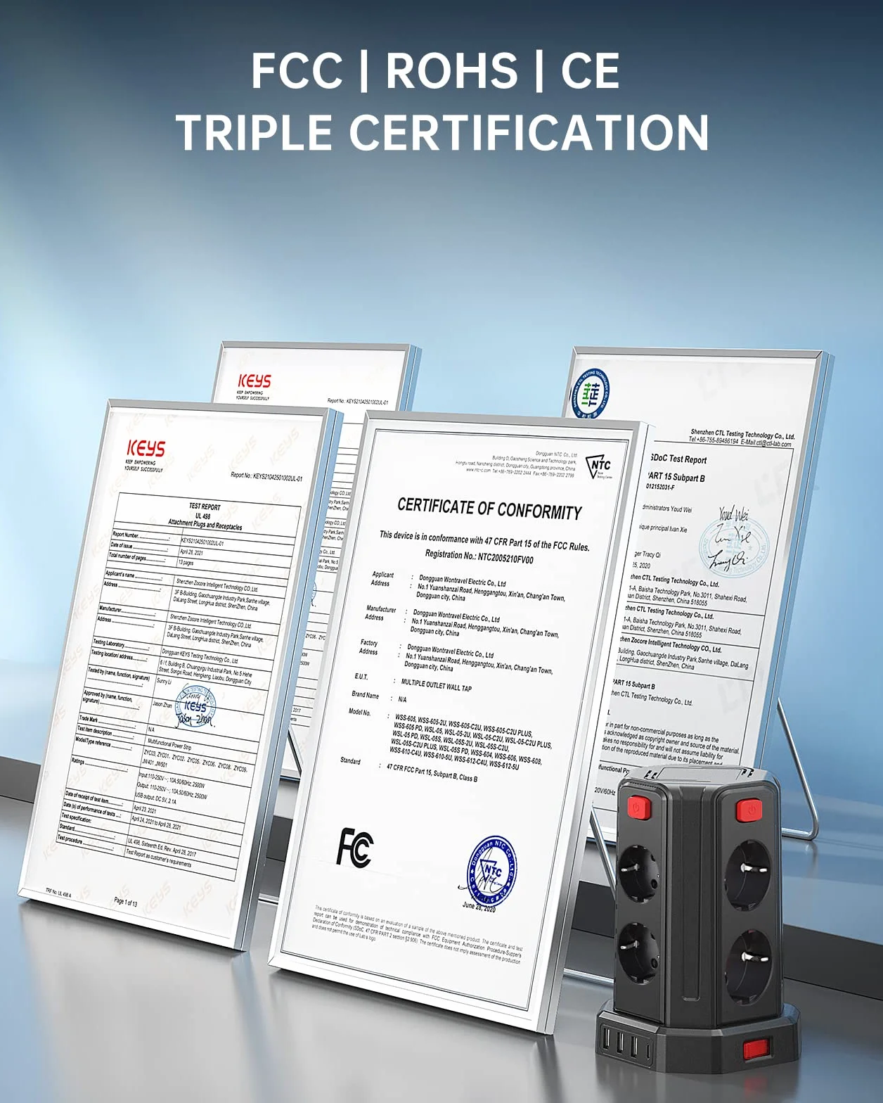 Sameriver Multiprise 8 Prises Protection Surtensions Interrupteur Câble 3 m