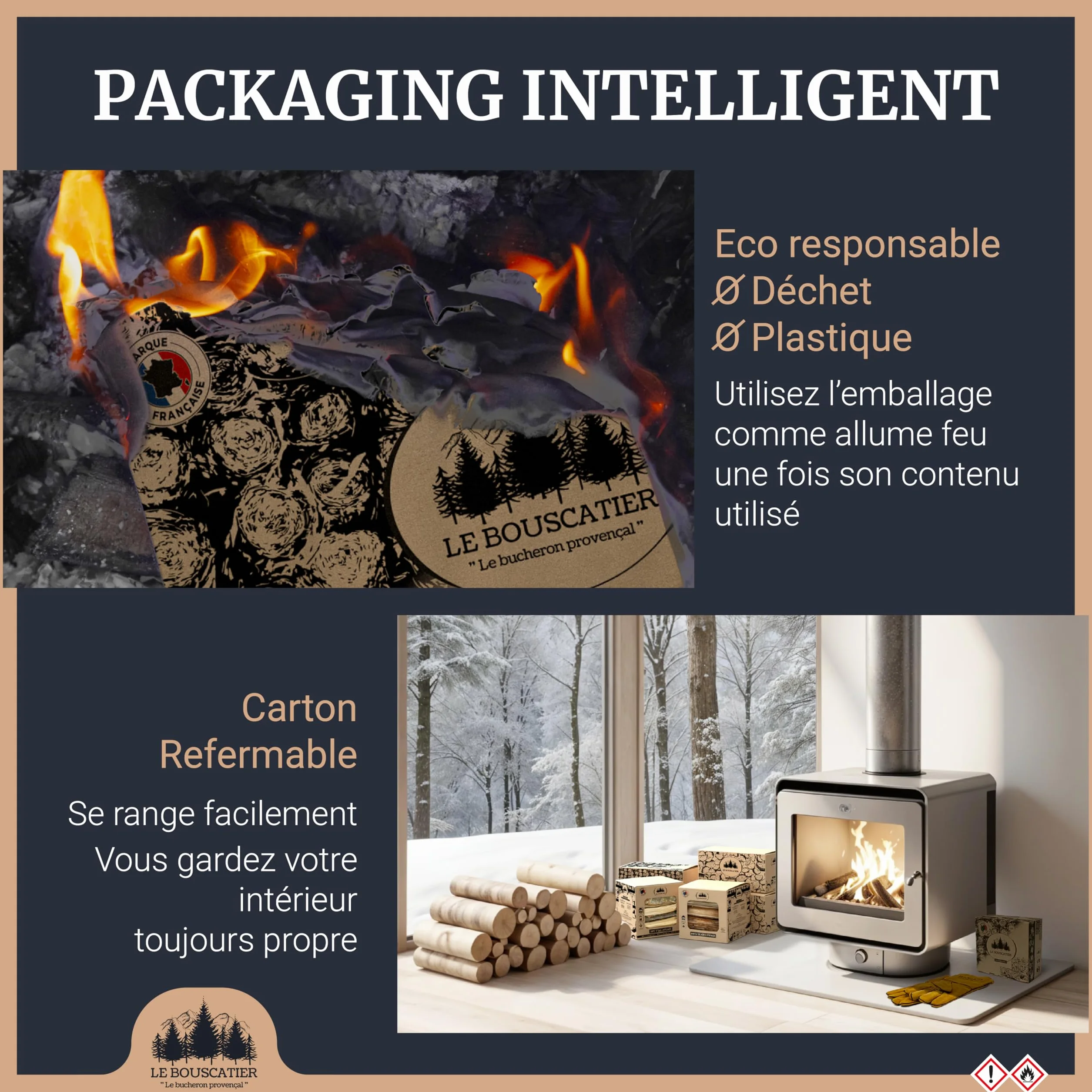 Le Bouscatier Bois d'allumage 6 kg 20L Hêtre Chêne Allume feu Cheminée Poêle Barbecue
