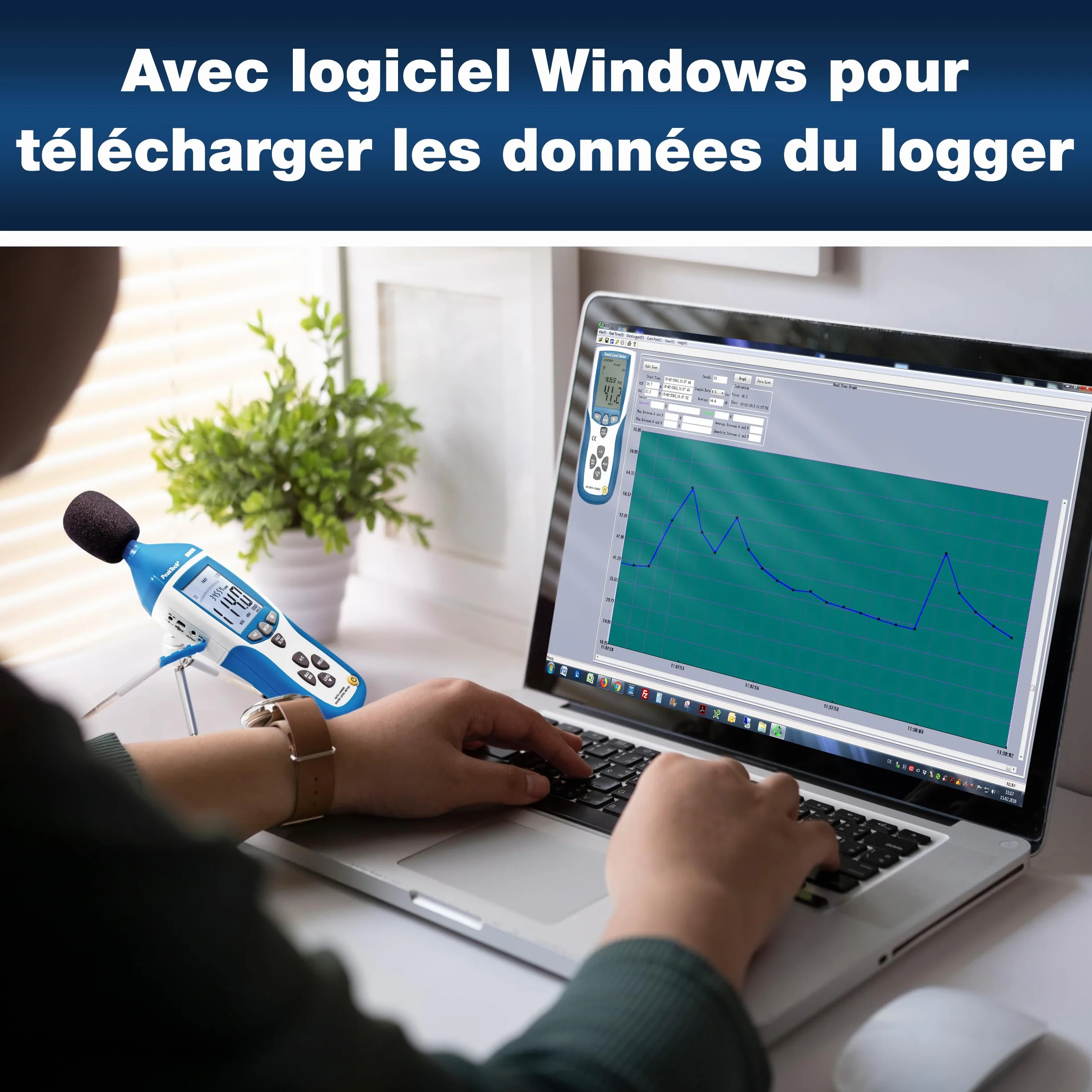PeakTech 8005 Sonomètre de Classe 2 32000 counts 30-130 dB avec Mémoire et Interface USB
