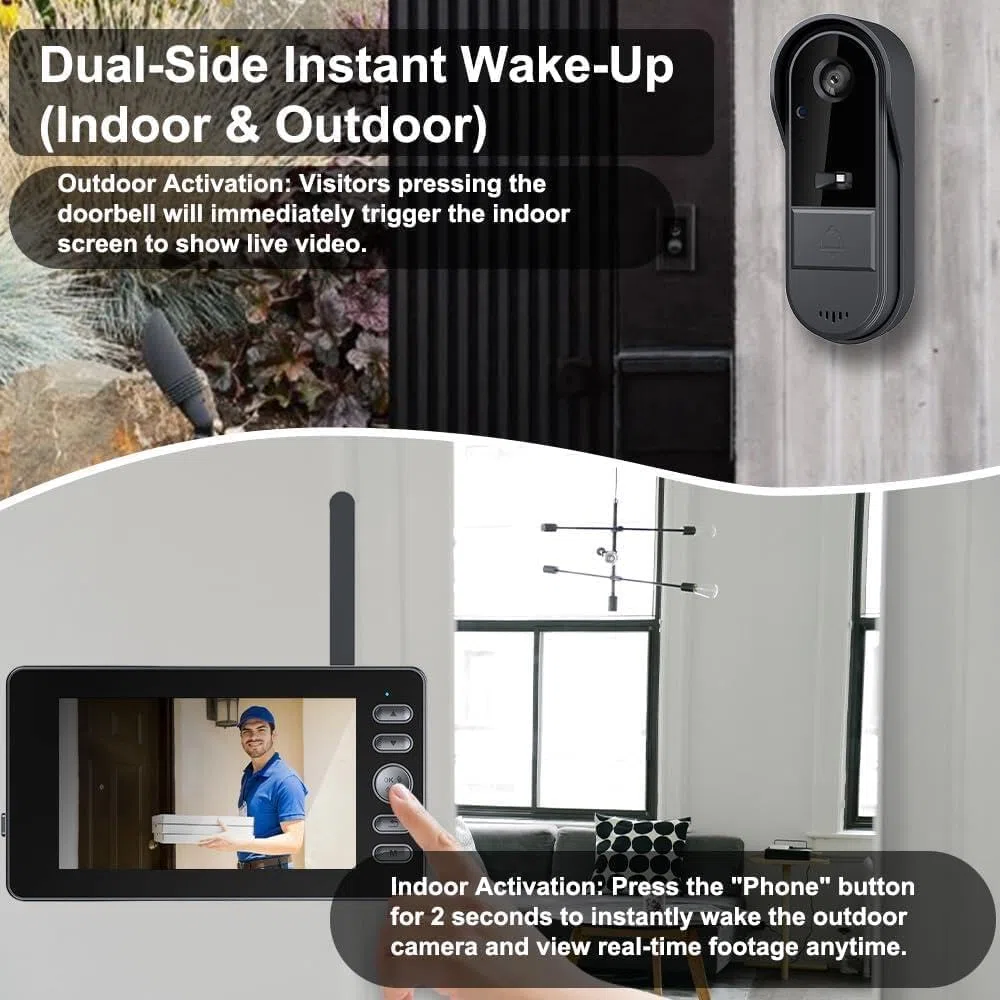 Sonnette sans Fil avec Caméra Extérieure Écran 4.3" Visiophone Vidéo Interphone sans WiFi Vision Nocturne