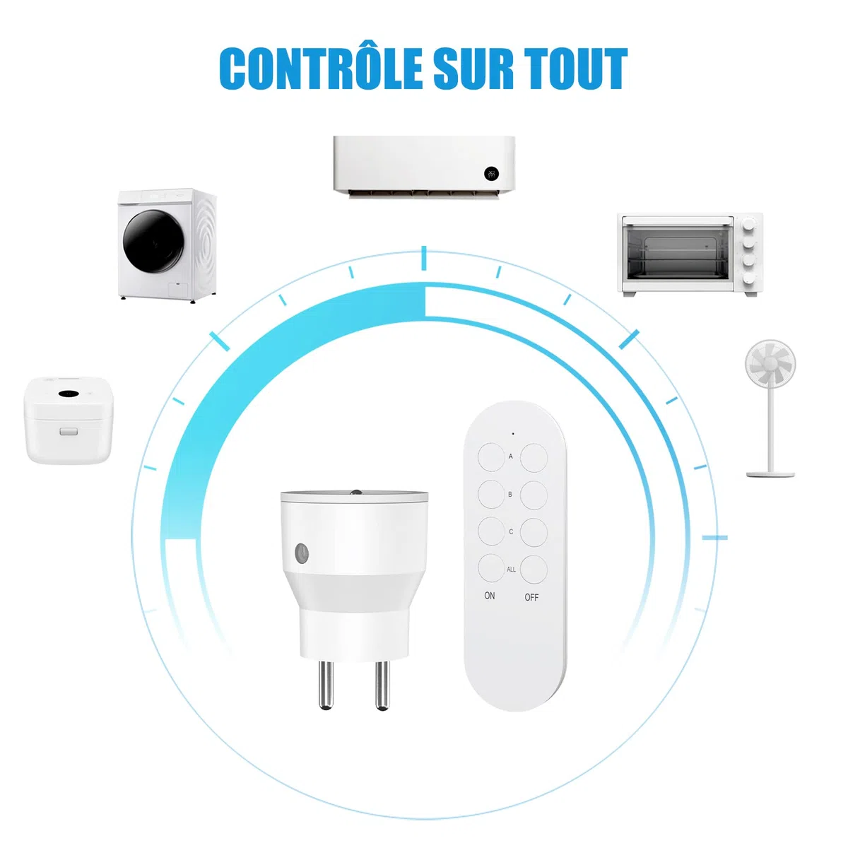 Télécommande Sans Fil 10A 80M 2300W 5 Prises 2 Télécommandes