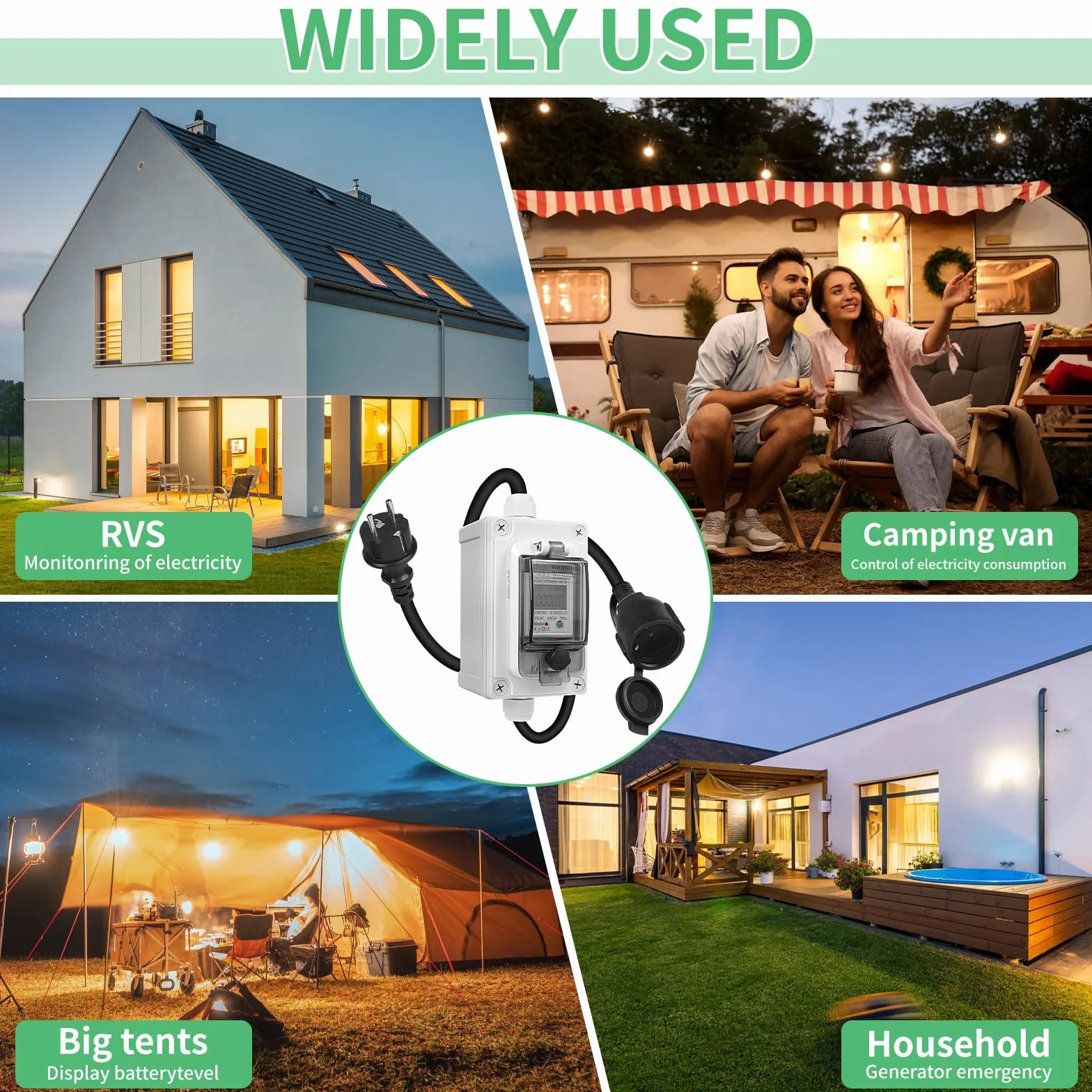 SWAWIS Compteur Electrique Numérique Mobile 230V IP67 Wattmètre Prise Camping-cars Véhicules Electriques