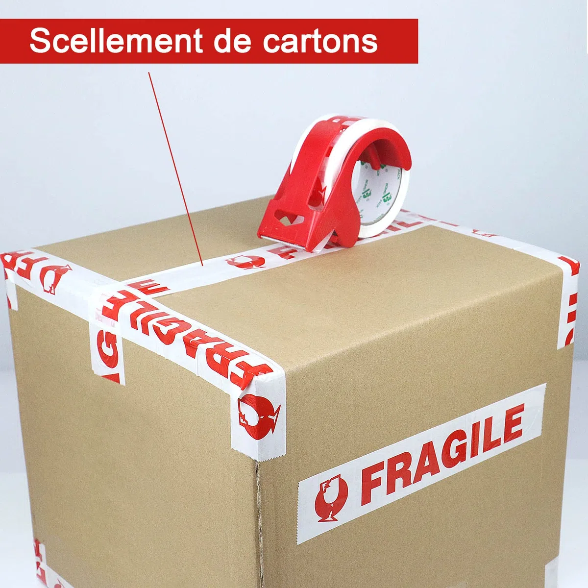 BOMEI PACK 18 Rouleaux Ruban Adhésif Fragile 48 mm x 66 m avec dévidoir