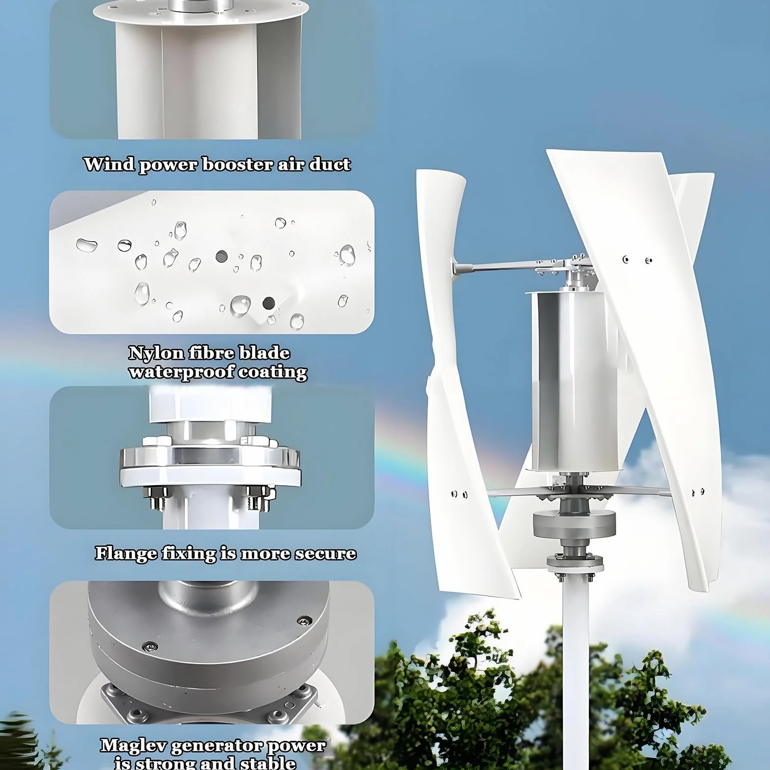 Éolienne à axe Vertical 10000W 12000W 12V 24V 48V avec contrôleur pour Systèmes Hybrides éolien et Solaire 12000W-220V