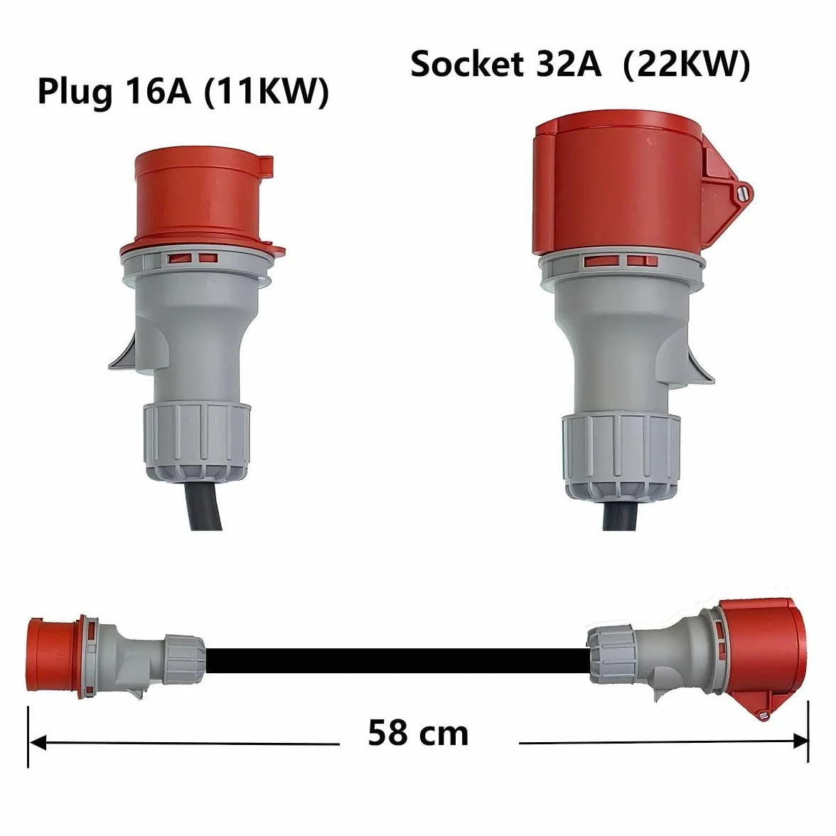 Adaptateur CEE fiche 16A vers prise 32A triphasé 5 broches IP44