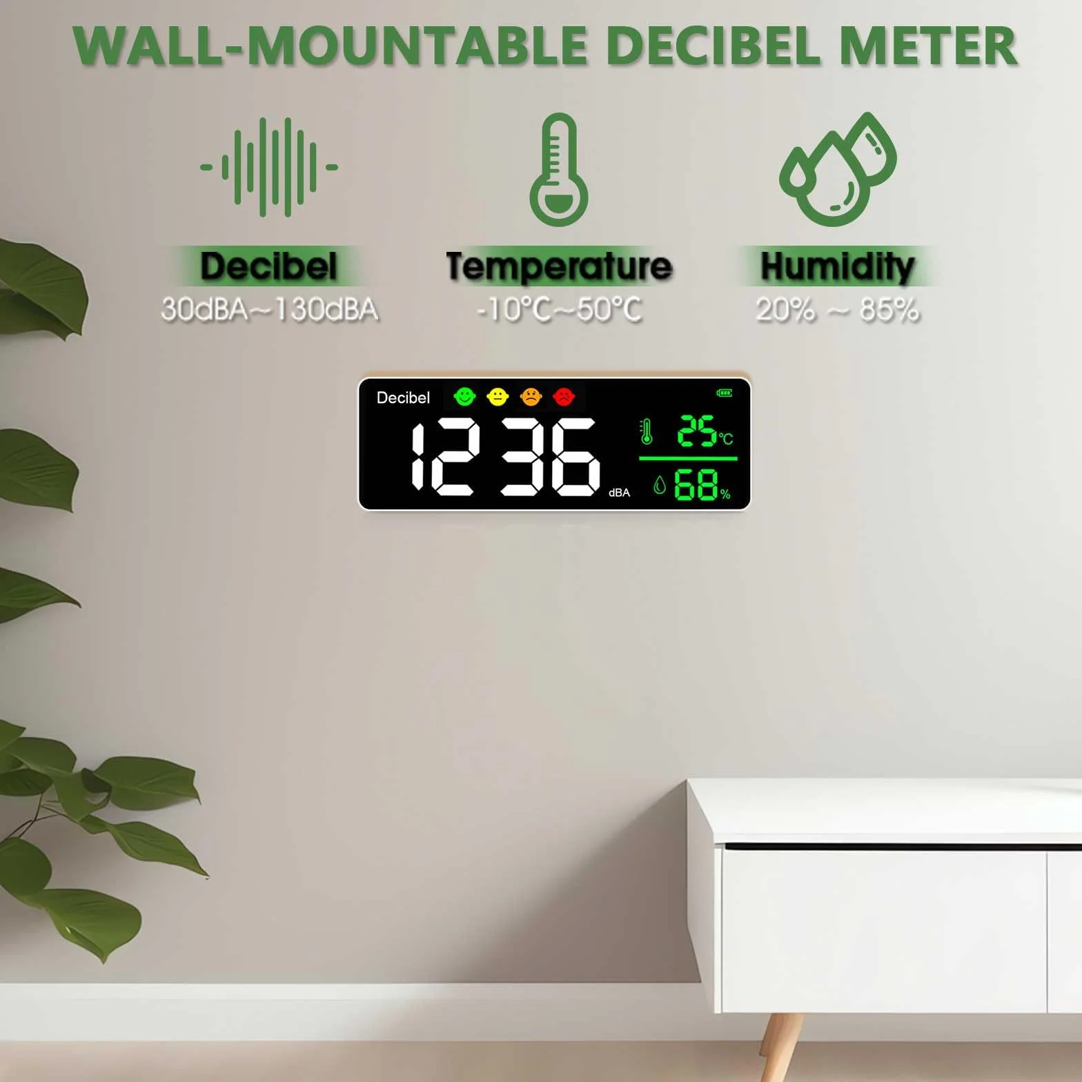 Sonomètre Professionnel 30~130dB 11" LCD Décibelmètre avec Alarme et Câble USB
