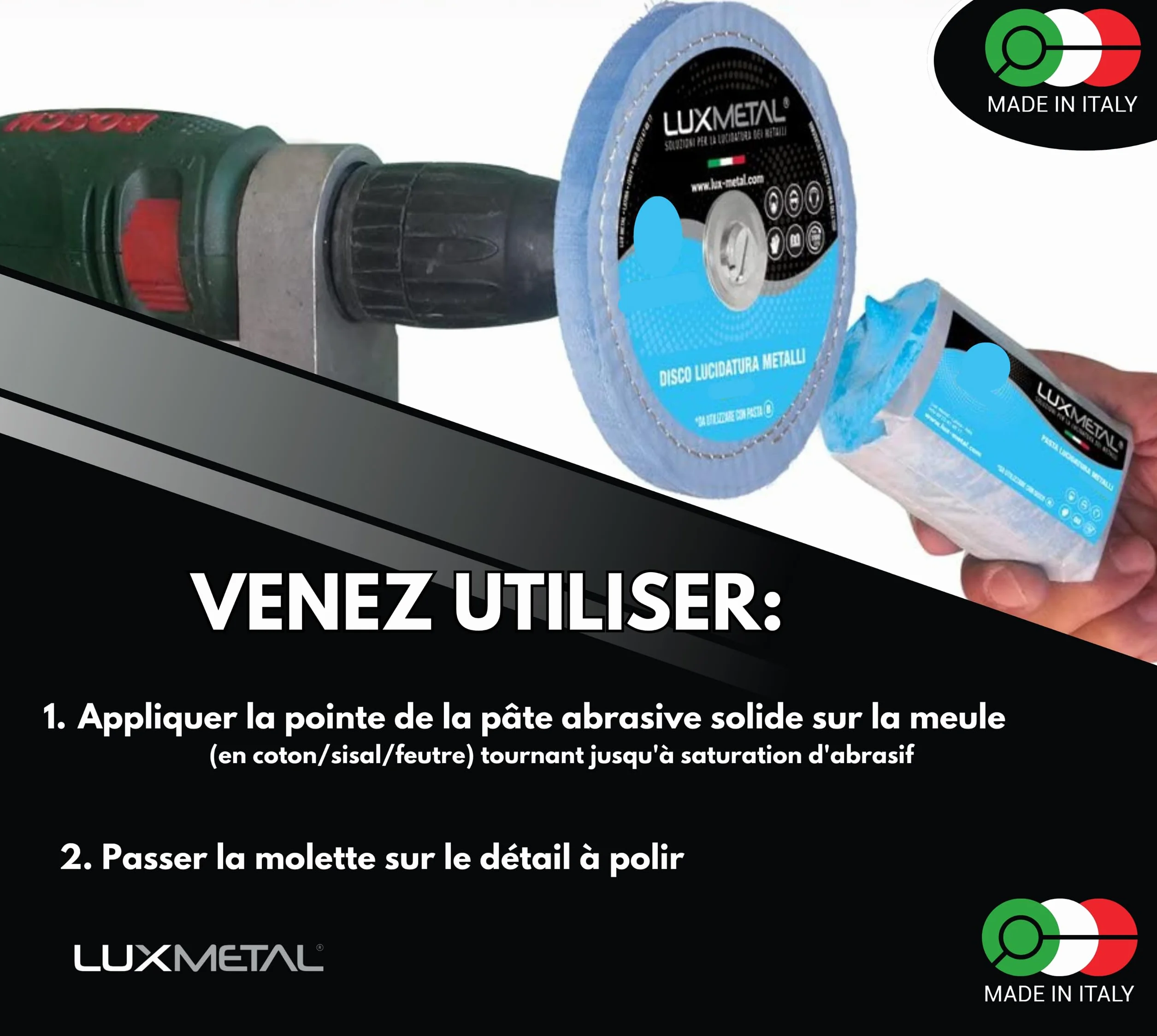 Kit de Polissage 3 Disques 100 mm 3 Pâtes Abrasives 250 g pour Métaux Acier Inoxydable Aluminium