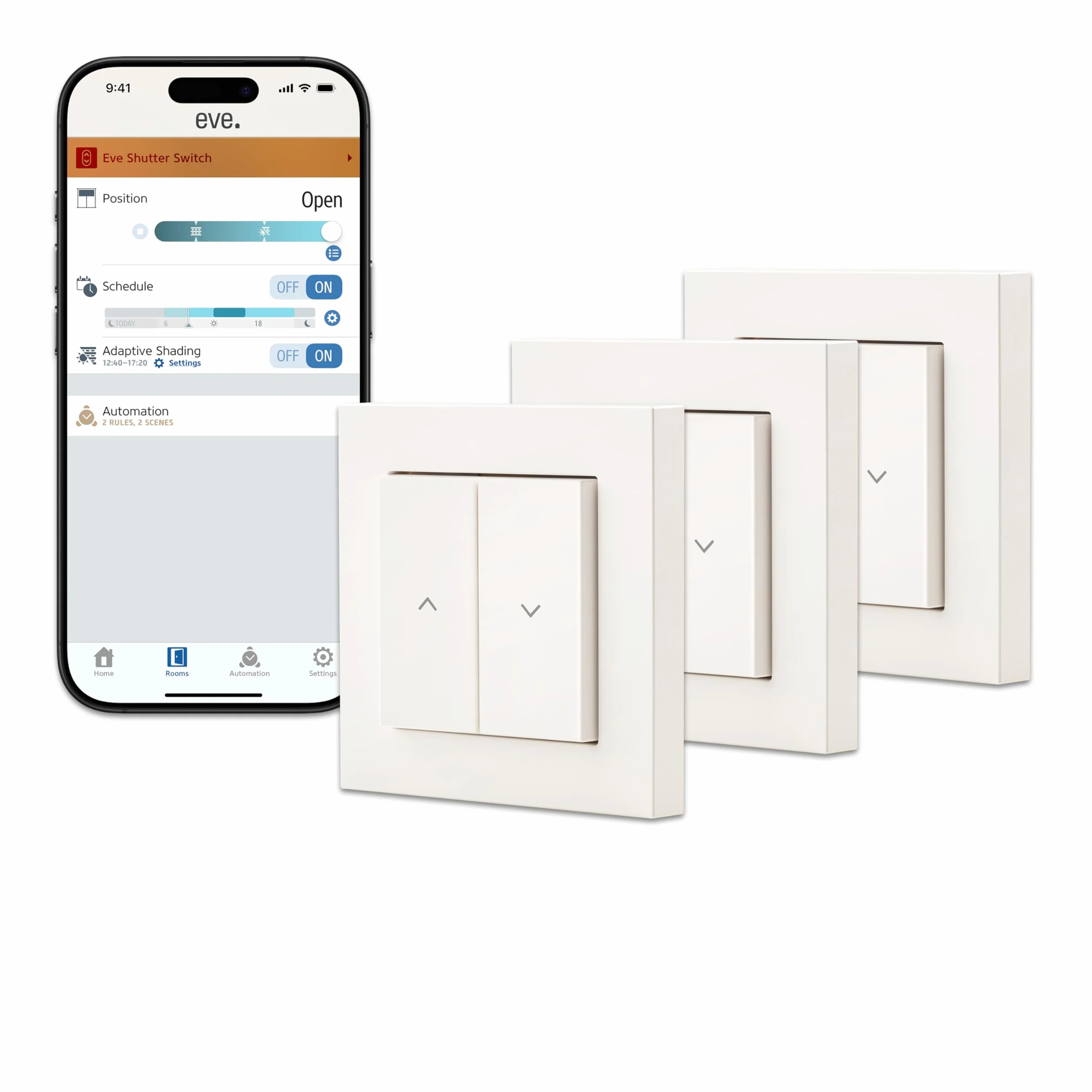 Eve Shutter Switch (Matter) 3 pièces - Smarte Rollladensteuerung für Alexa, Apple Home, Google, SmartThings