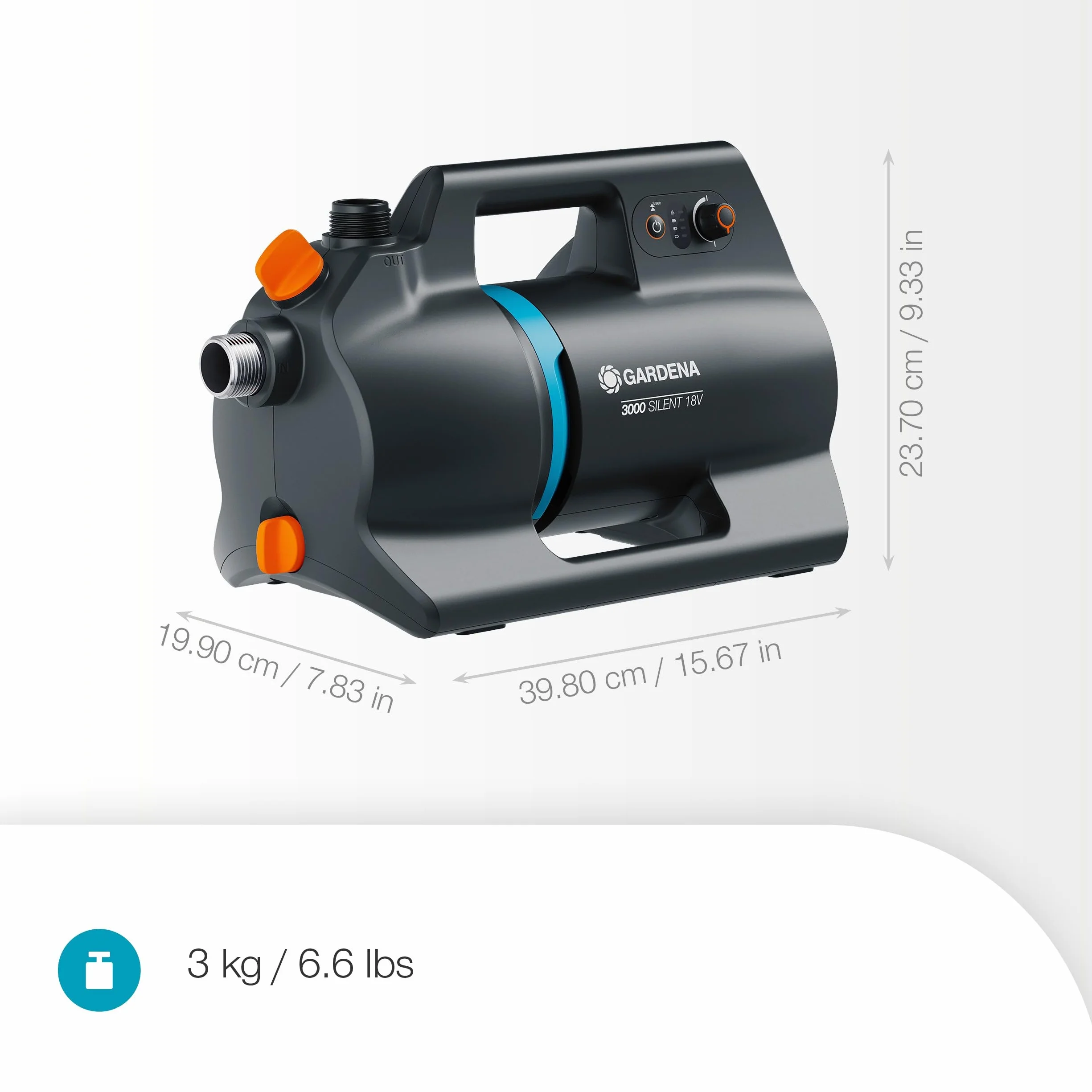 Gardena Pompe de jardin sur batterie 3000 Silent 18V P4A sans chargeur ni batterie