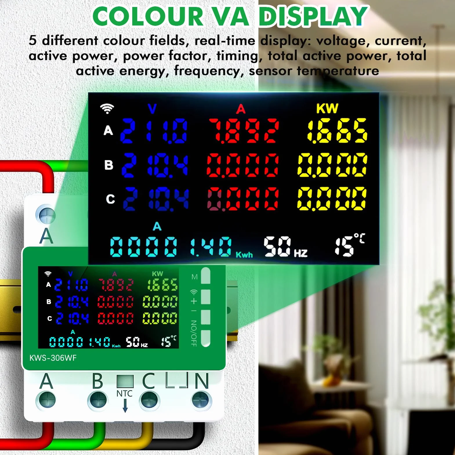 Compteur Électrique Triphasé WiFi Tuya Smart Meter 80A AC 85-290V 9 en 1 Wattmètre KWh Voltmètre Ampèremètre